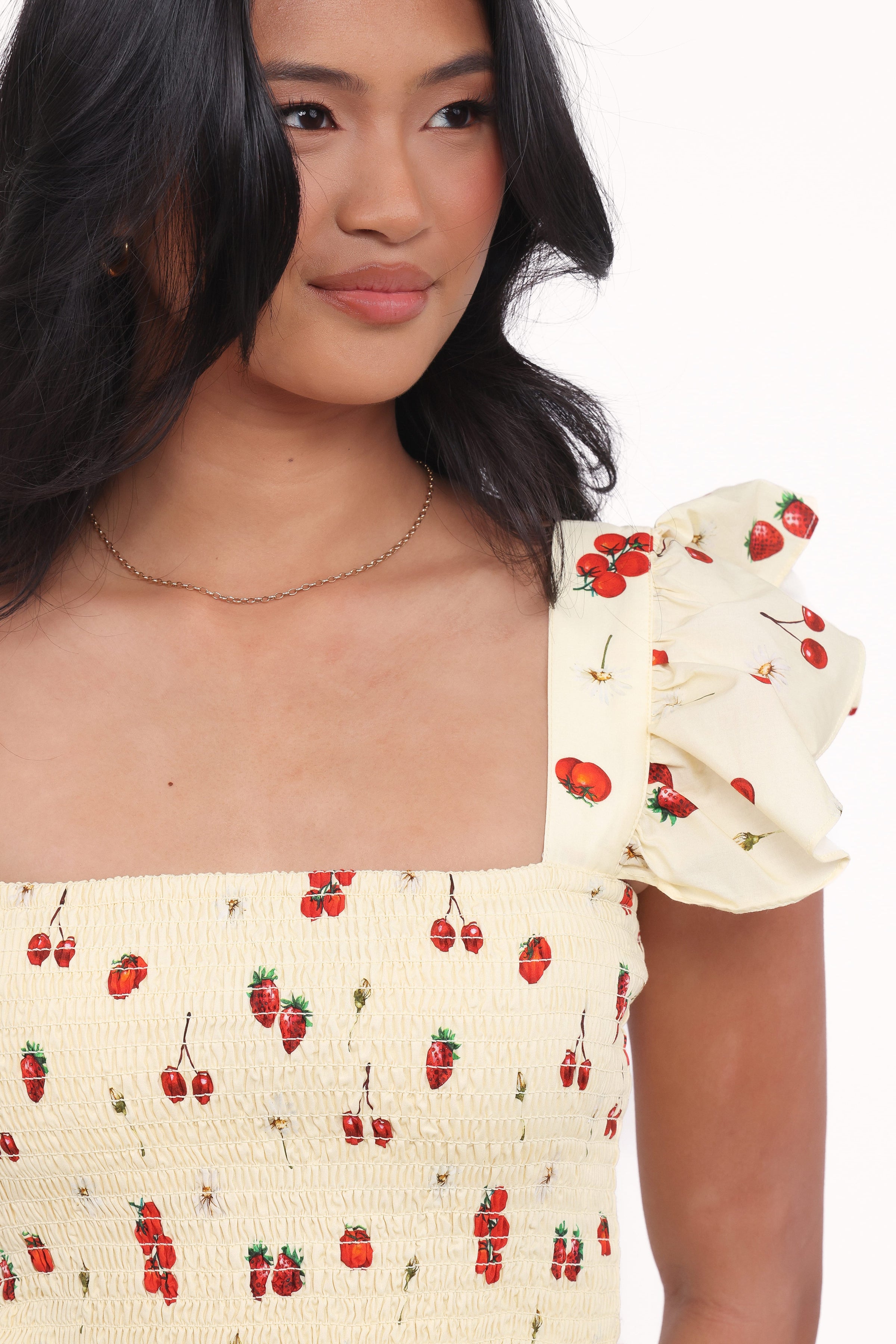 TOPS Remira Smocked Ruffle Top - Yellow Cherry
