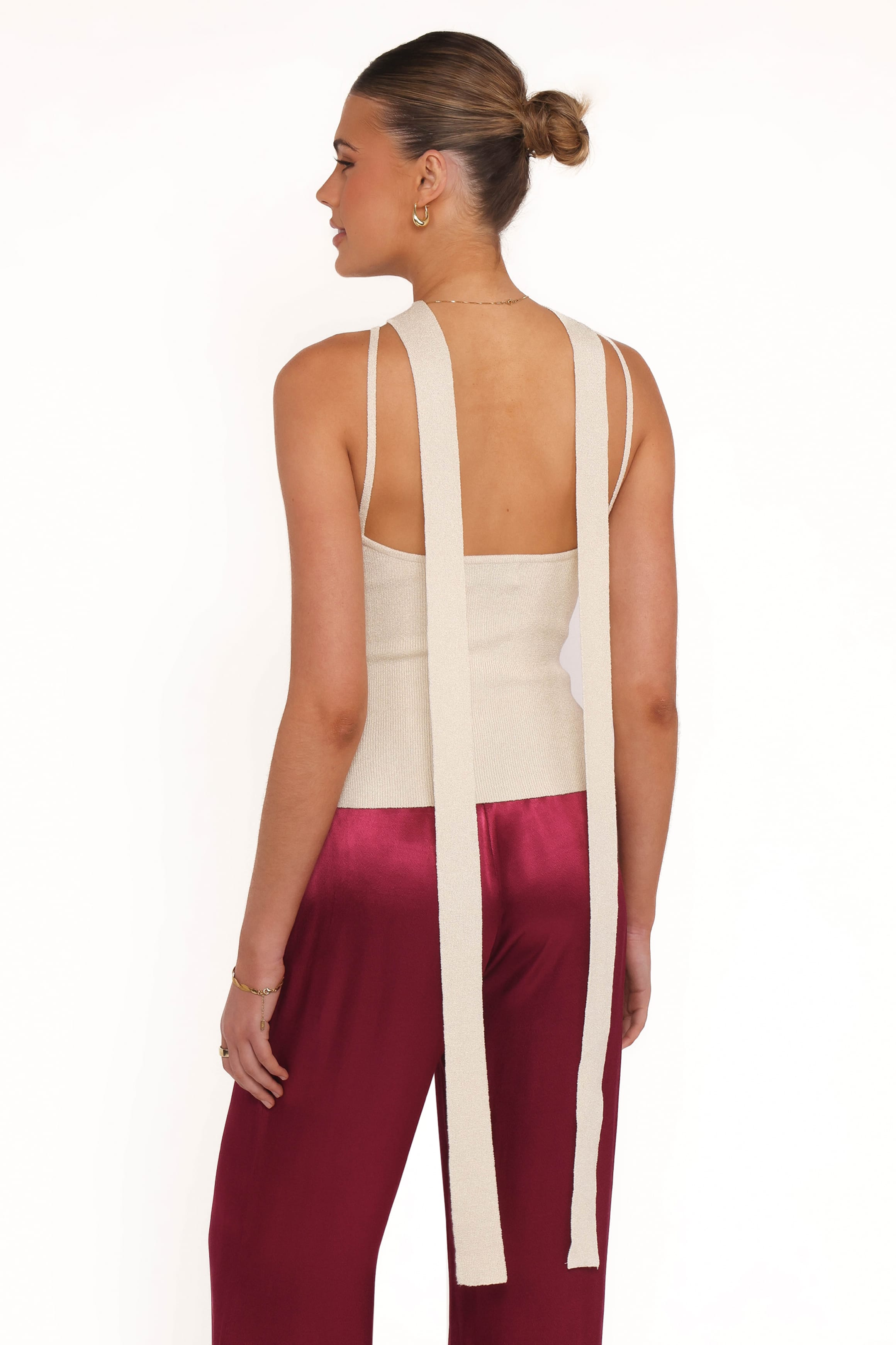 TOPS Rhea Halterneck Top - Cream Gold