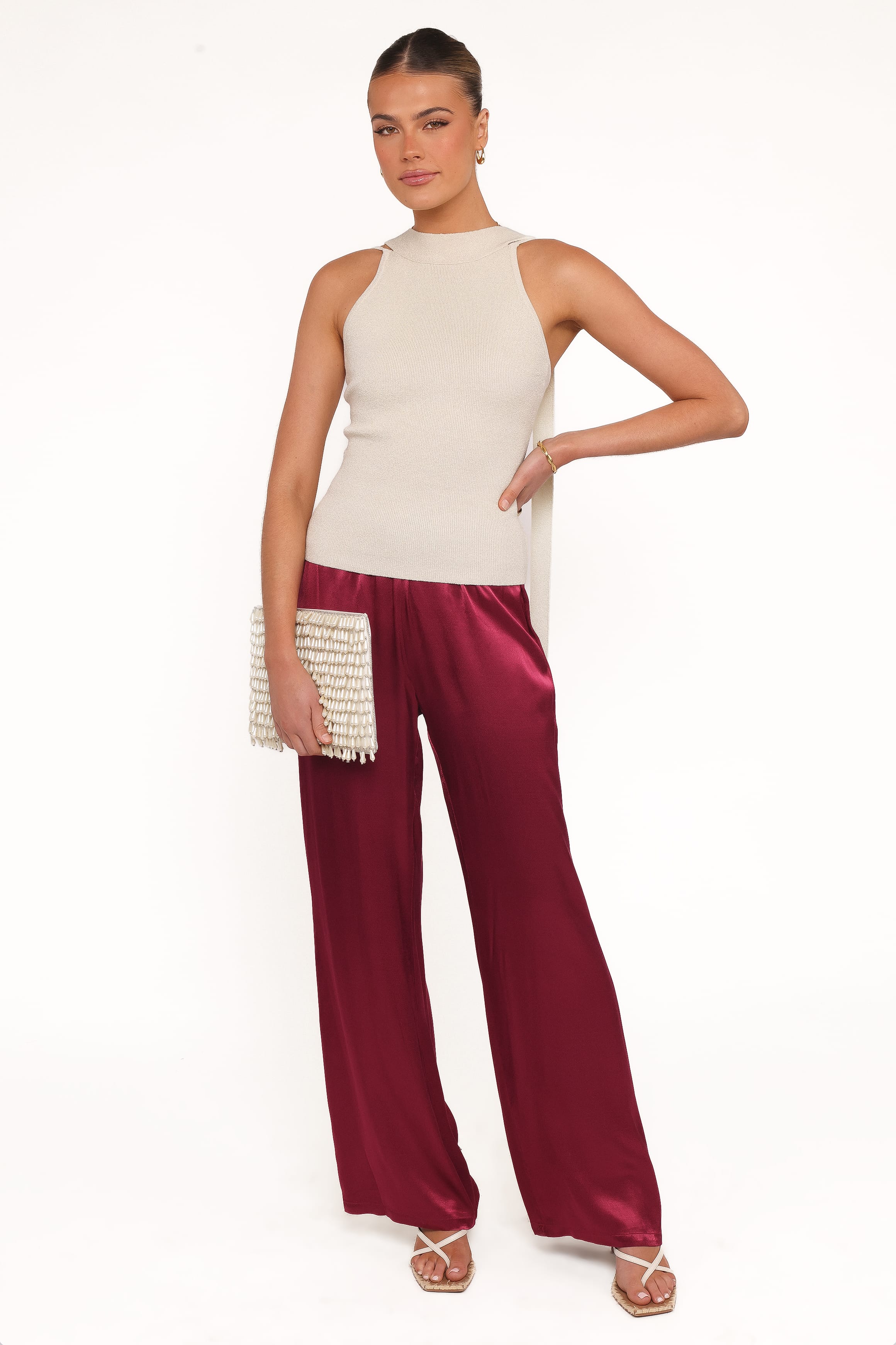 TOPS Rhea Halterneck Top - Cream Gold