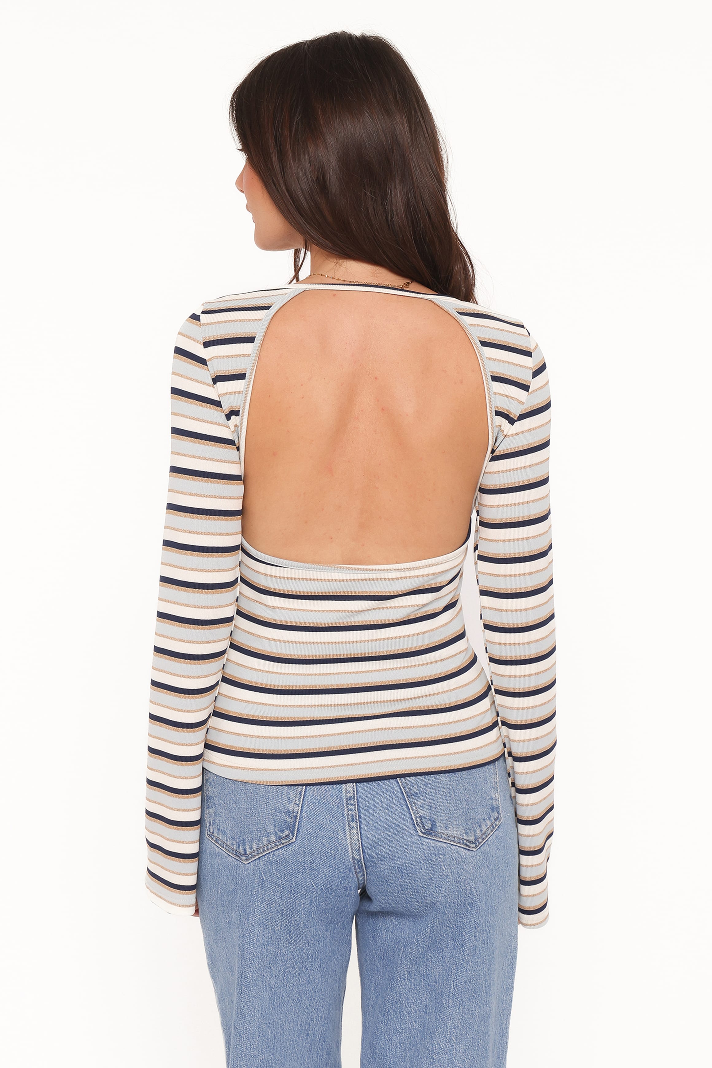 TOPS Riele Open Back Knit Top - Blue Stripe