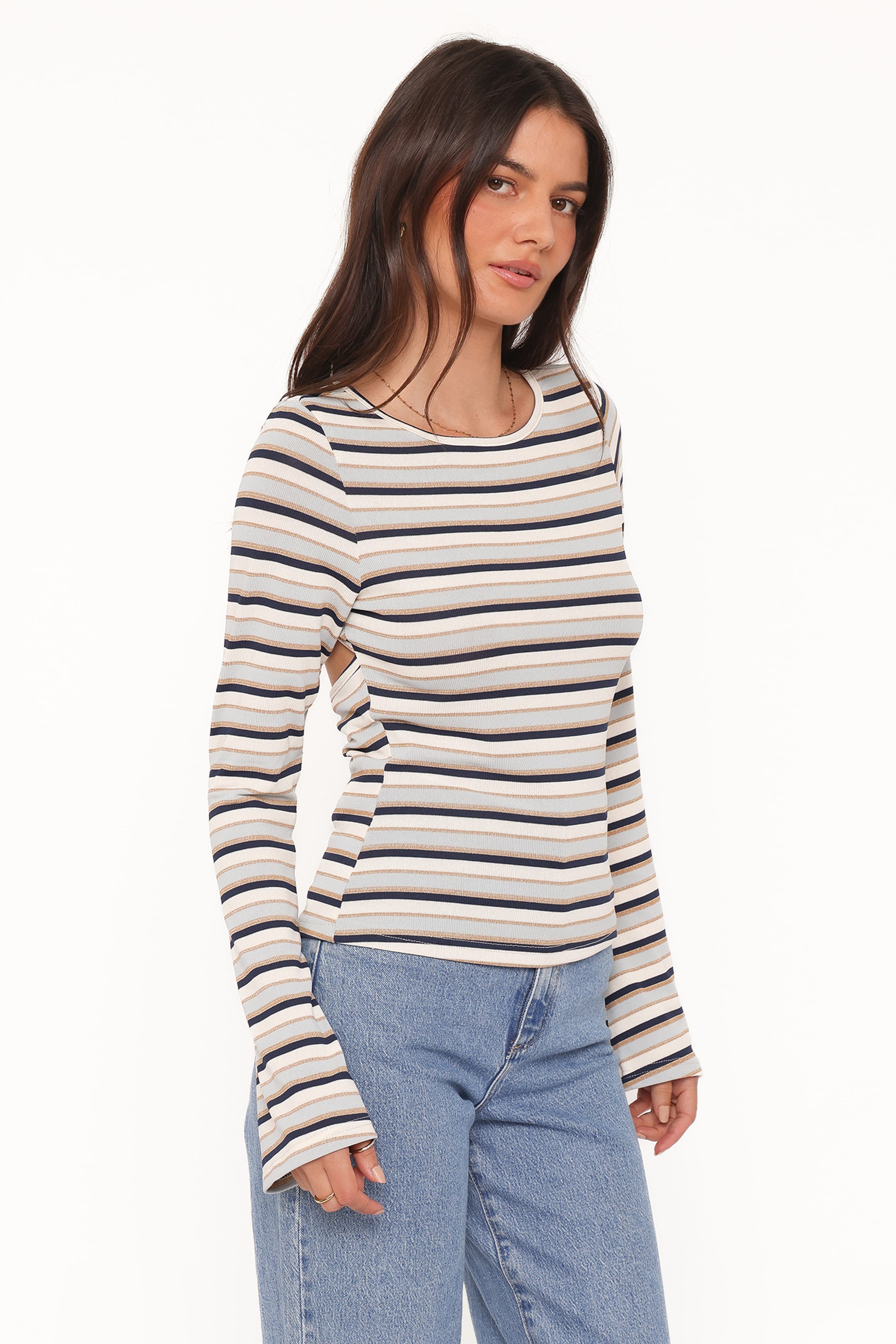 TOPS Riele Open Back Knit Top - Blue Stripe