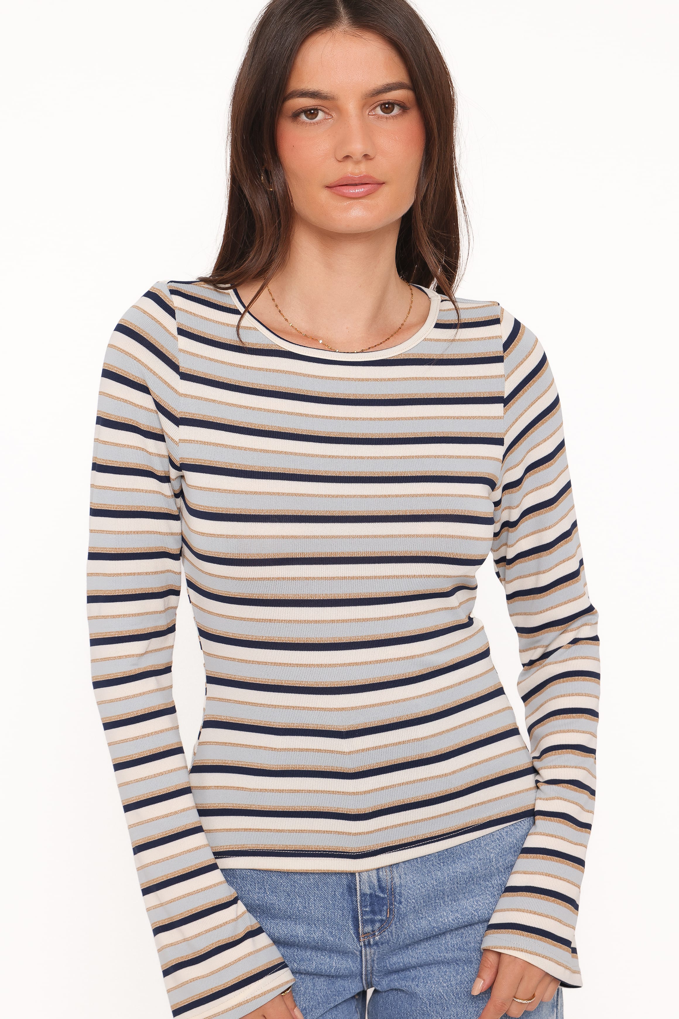 TOPS Riele Open Back Knit Top - Blue Stripe