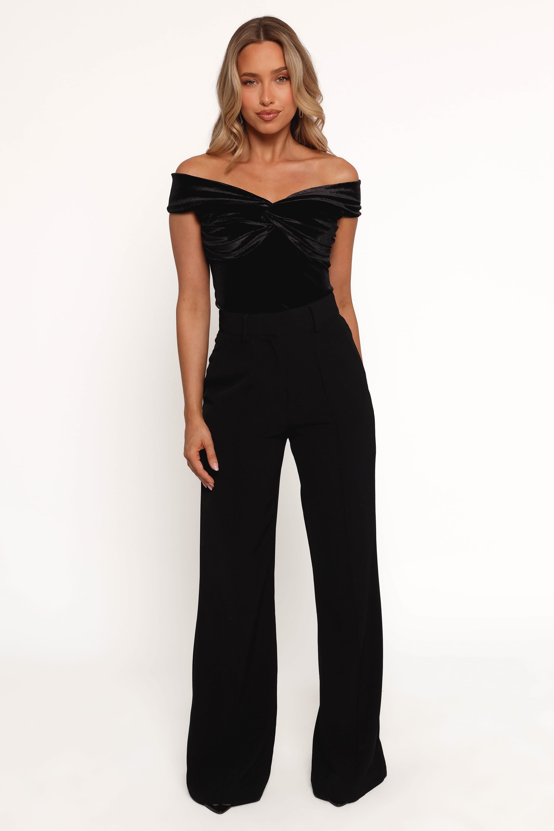 TOPS Rita Velvet Off Shoulder Top - Black