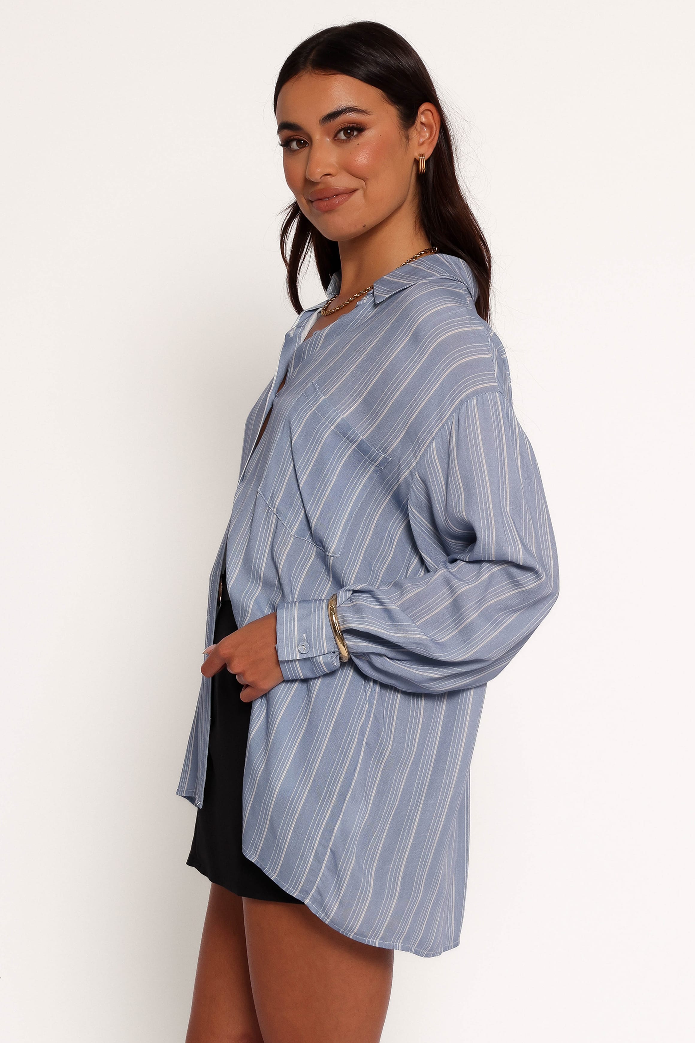 TOPS Rixo Button Down Top - Blue Stripe