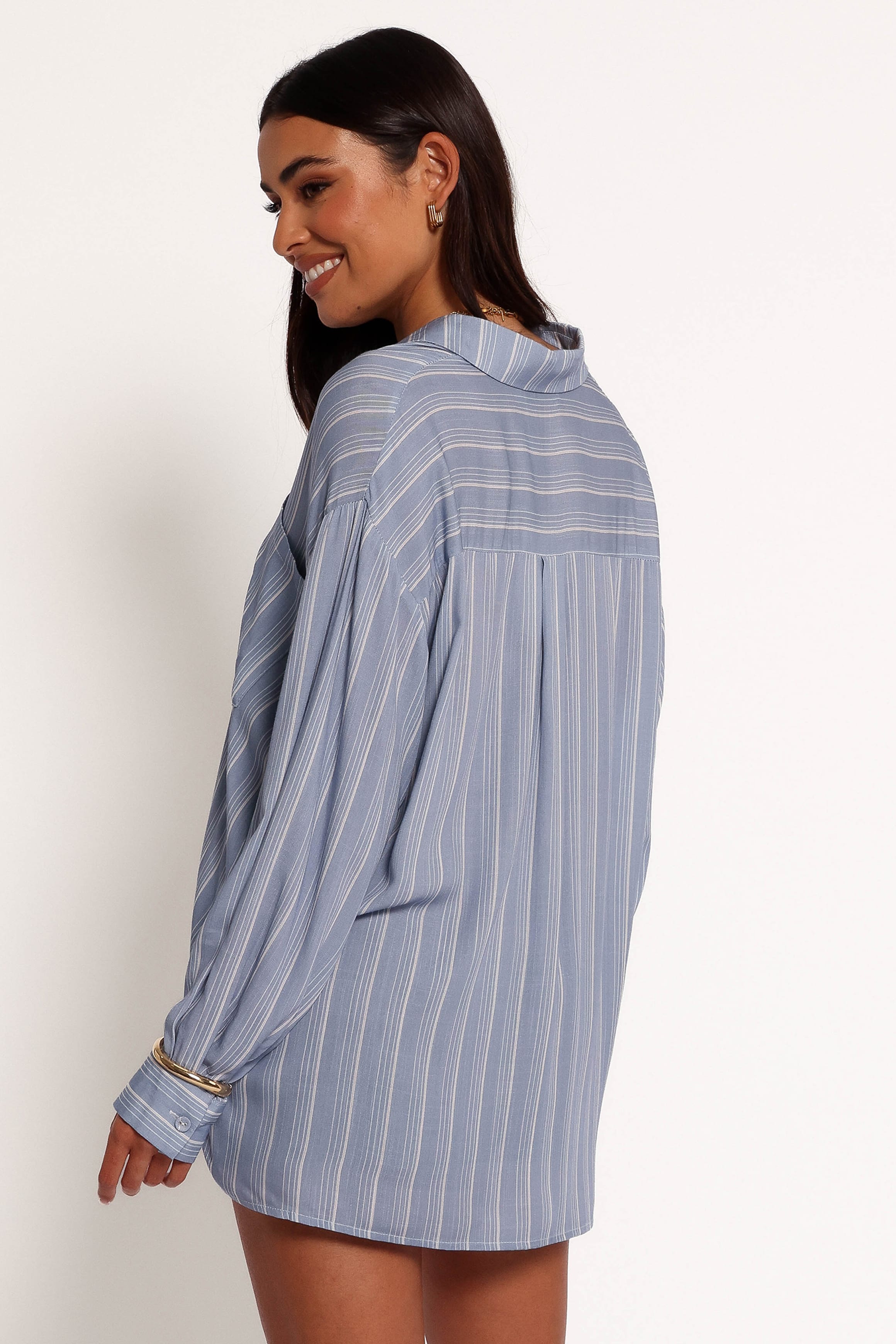 TOPS Rixo Button Down Top - Blue Stripe
