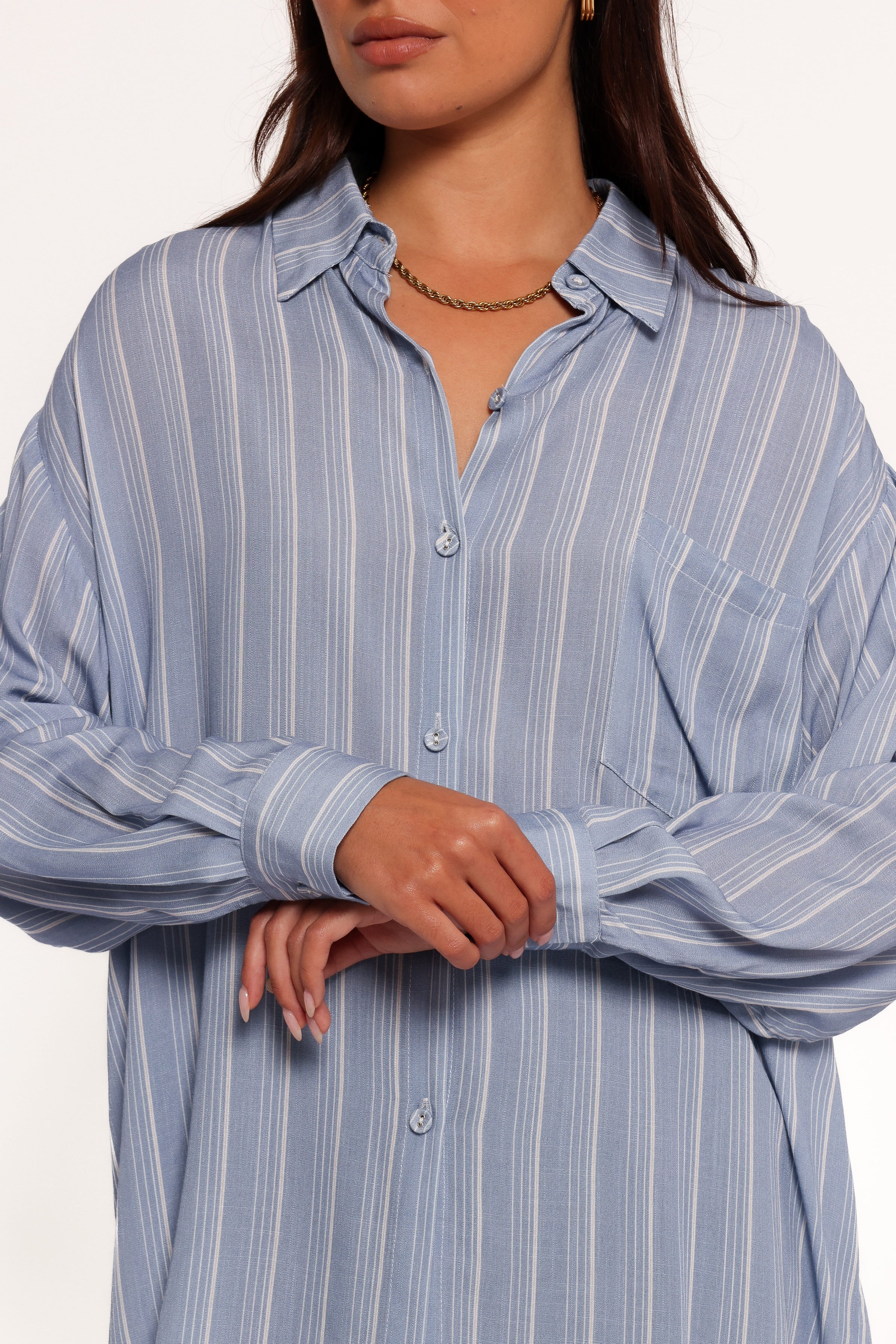 TOPS Rixo Button Down Top - Blue Stripe