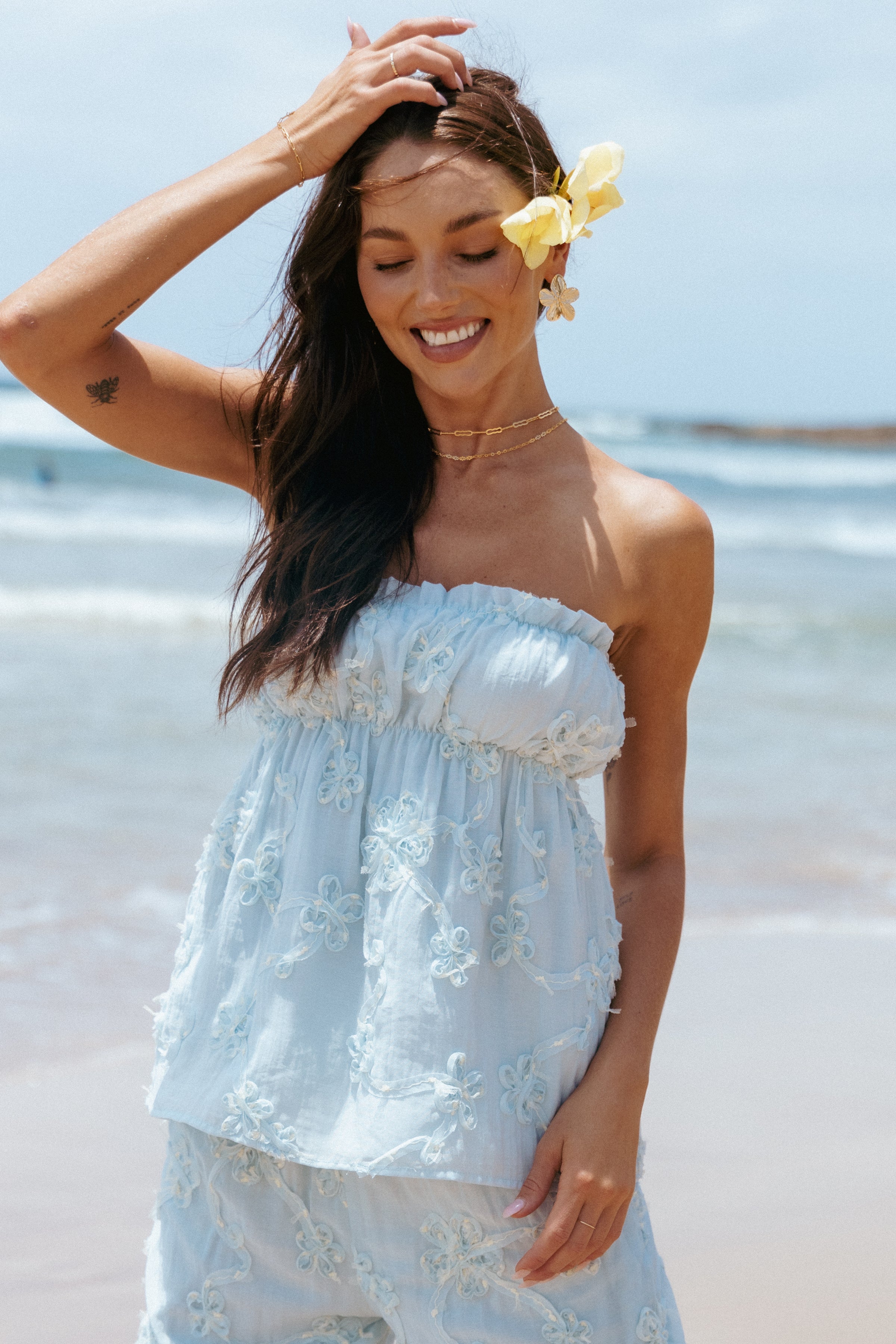 TOPS Robin Strapless Top - Pale Blue