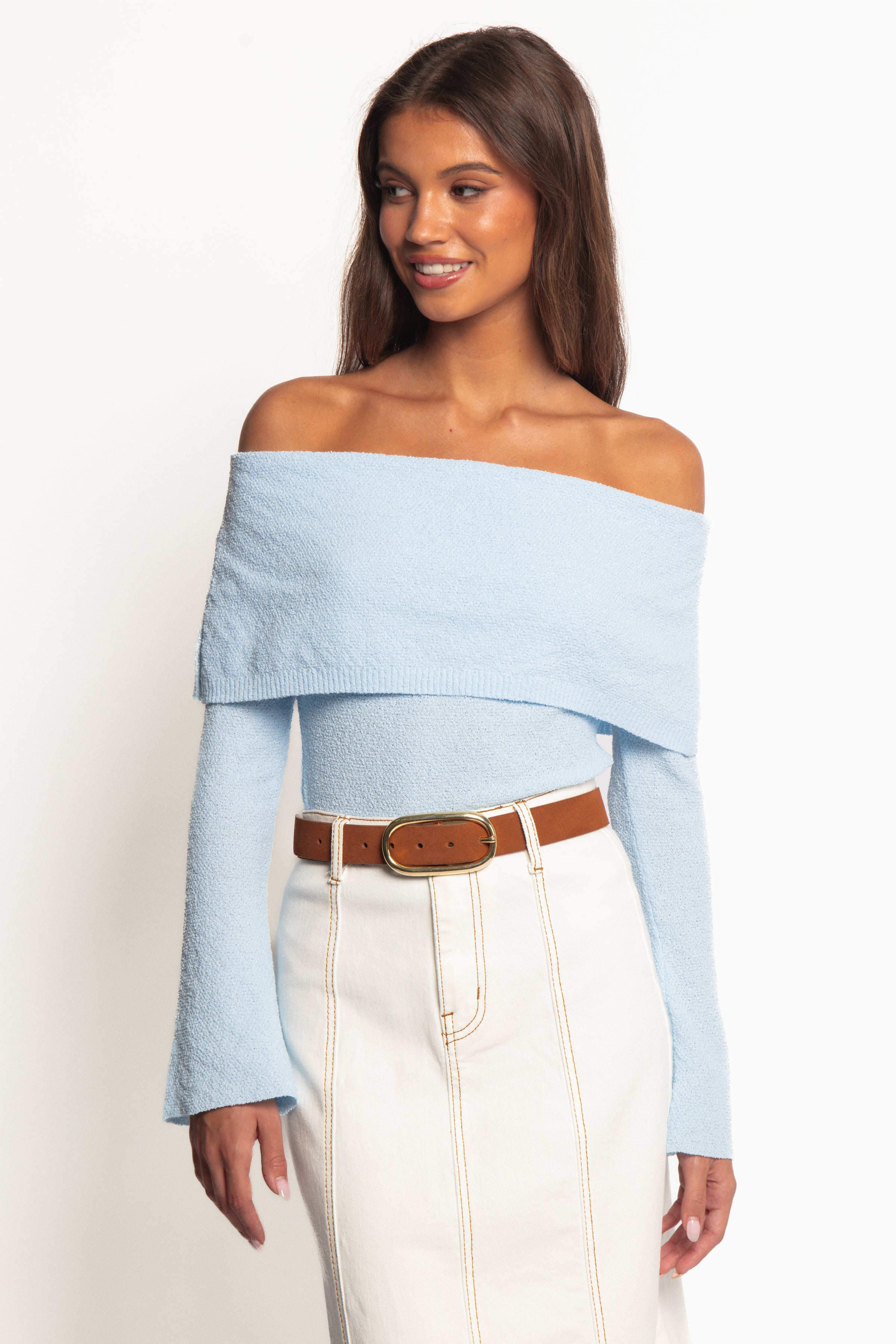 TOPS Rory Off Shoulder Top - Pale Blue
