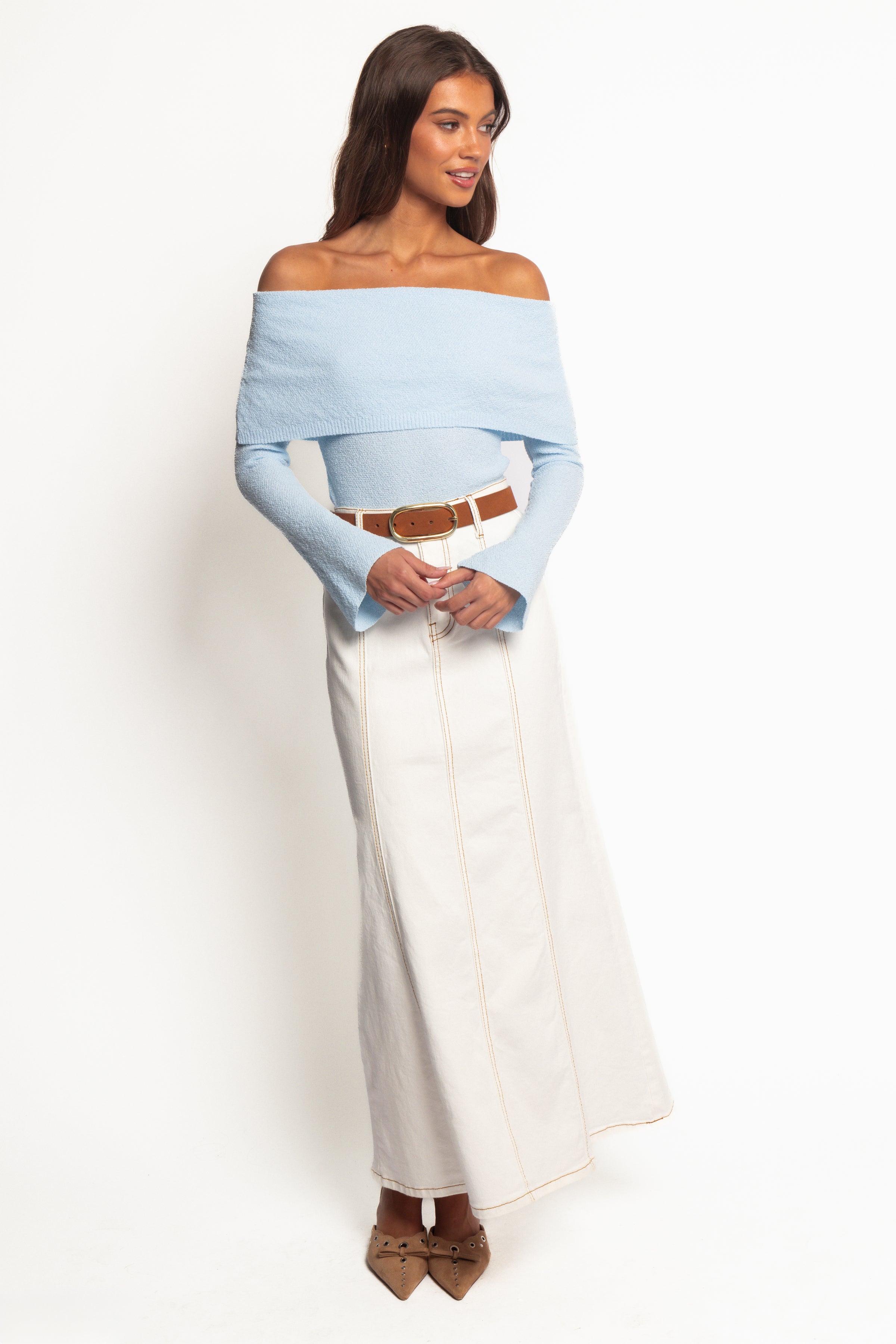 TOPS Rory Off Shoulder Top - Pale Blue