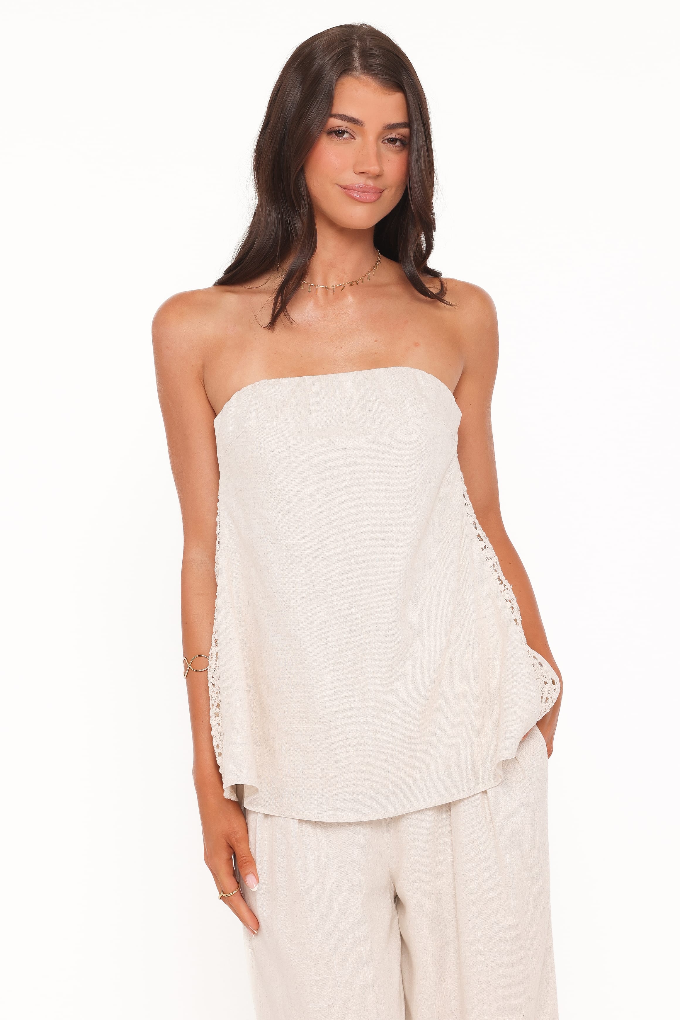 TOPS Rosemarie Strapless Top - Beige Lace