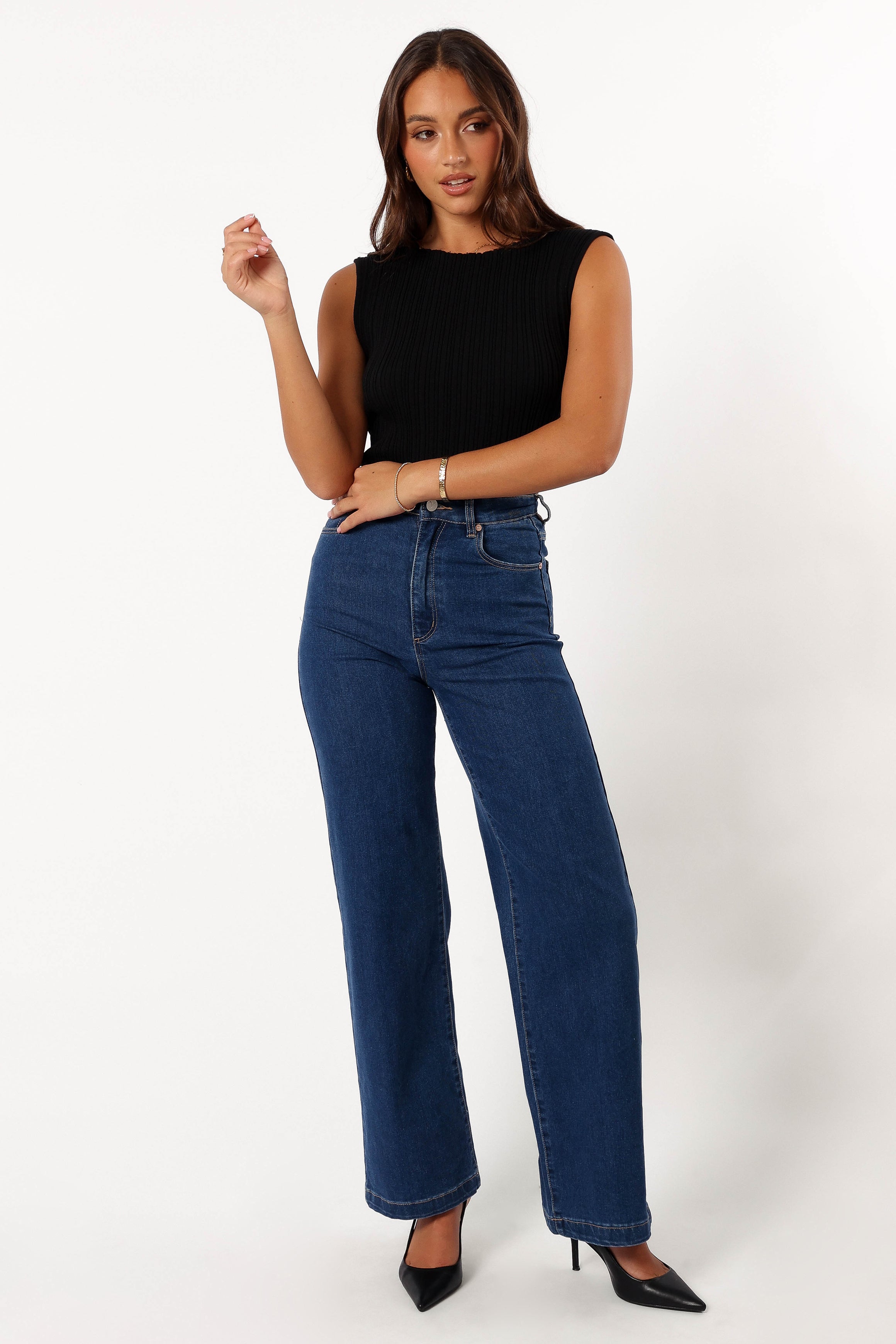 TOPS @Rowie Ribbed Top - Black