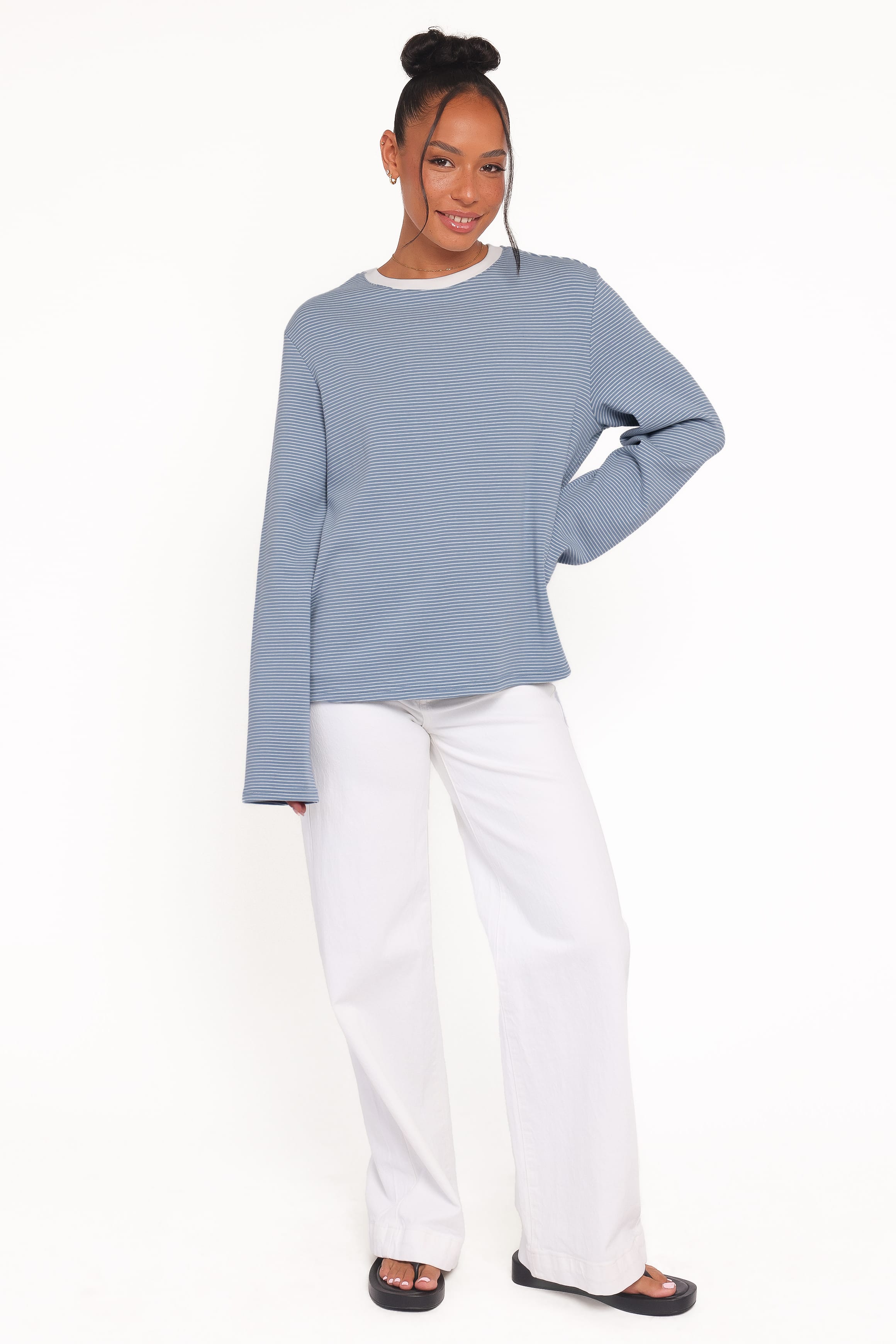 TOPS Ruva Long Sleeve Tee - Blue White Stripe