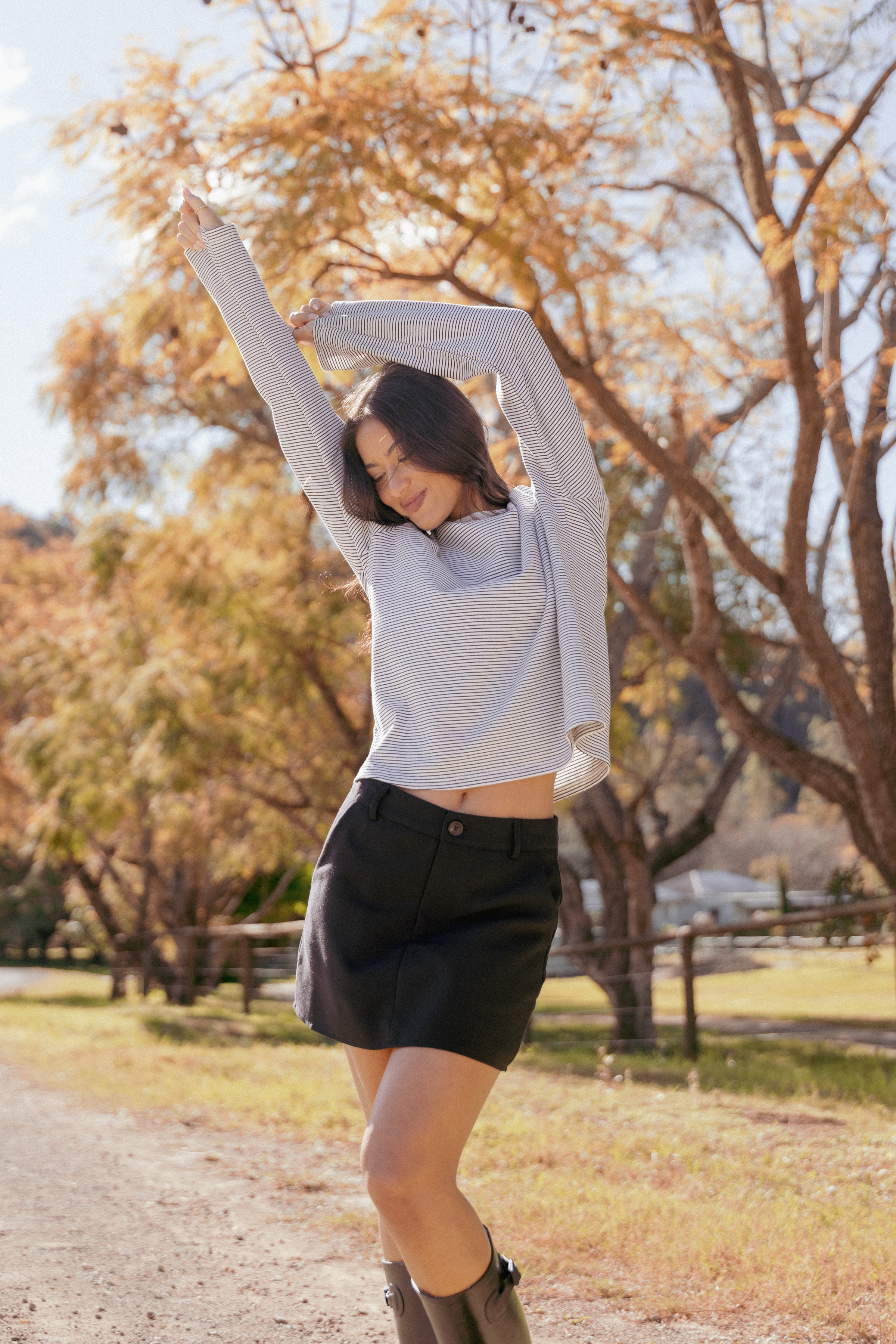 TOPS Ruva Long Sleeve Tee - Navy White Stripe
