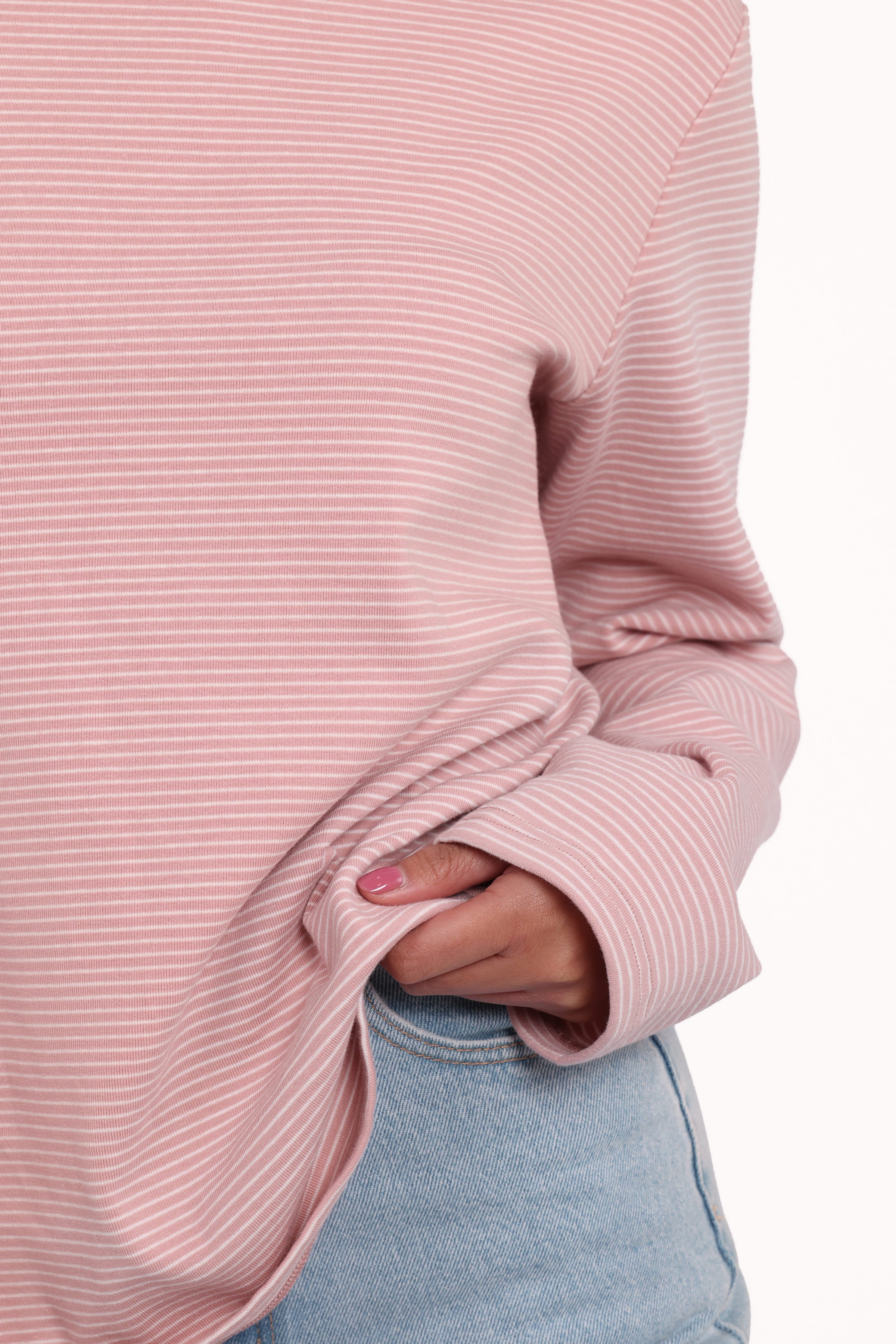 TOPS Ruva Long Sleeve Tee - White Pink Stripe
