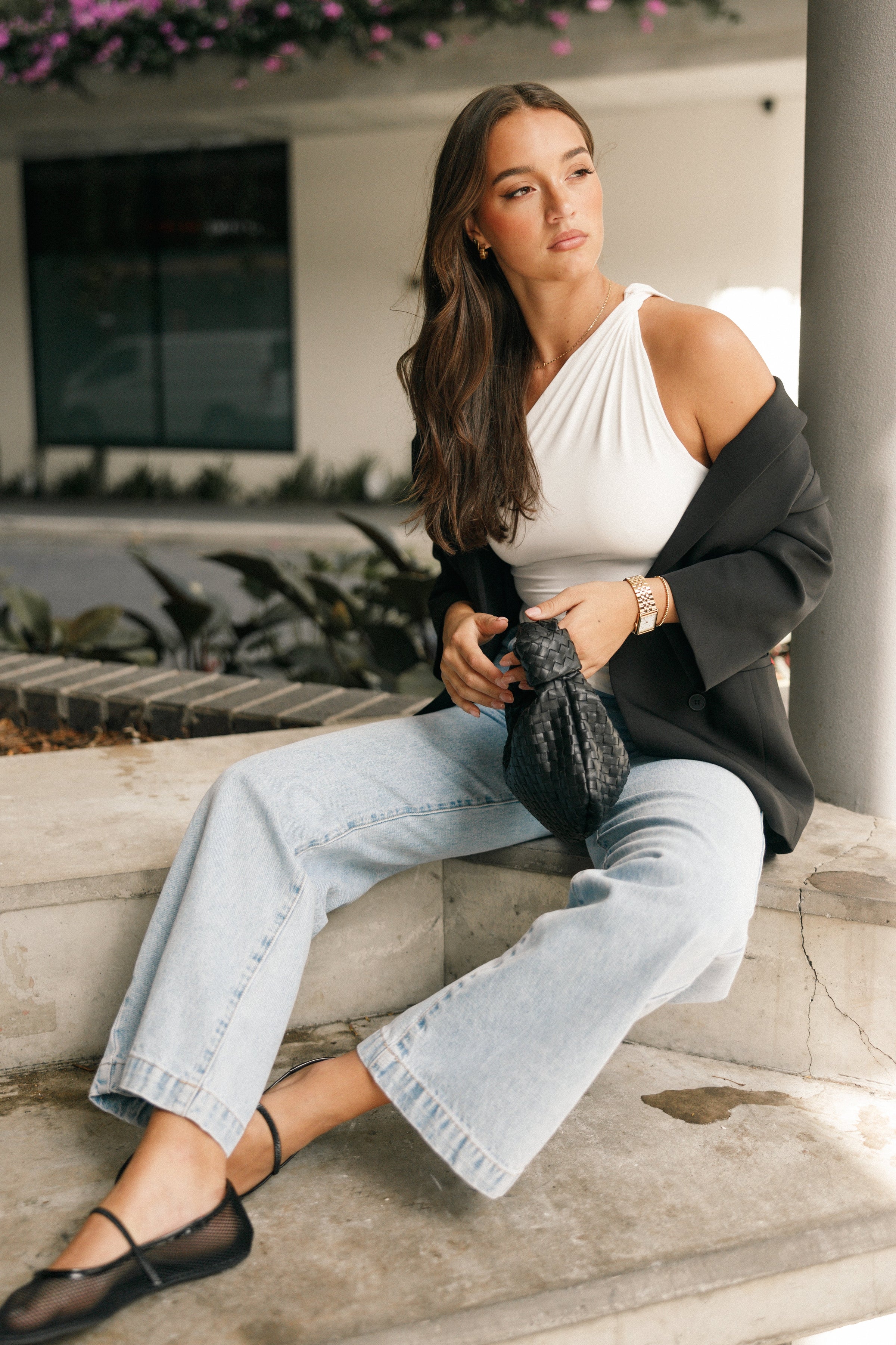 TOPS @Samantha One Shoulder Top - White (Hold for Cool Beginnings)