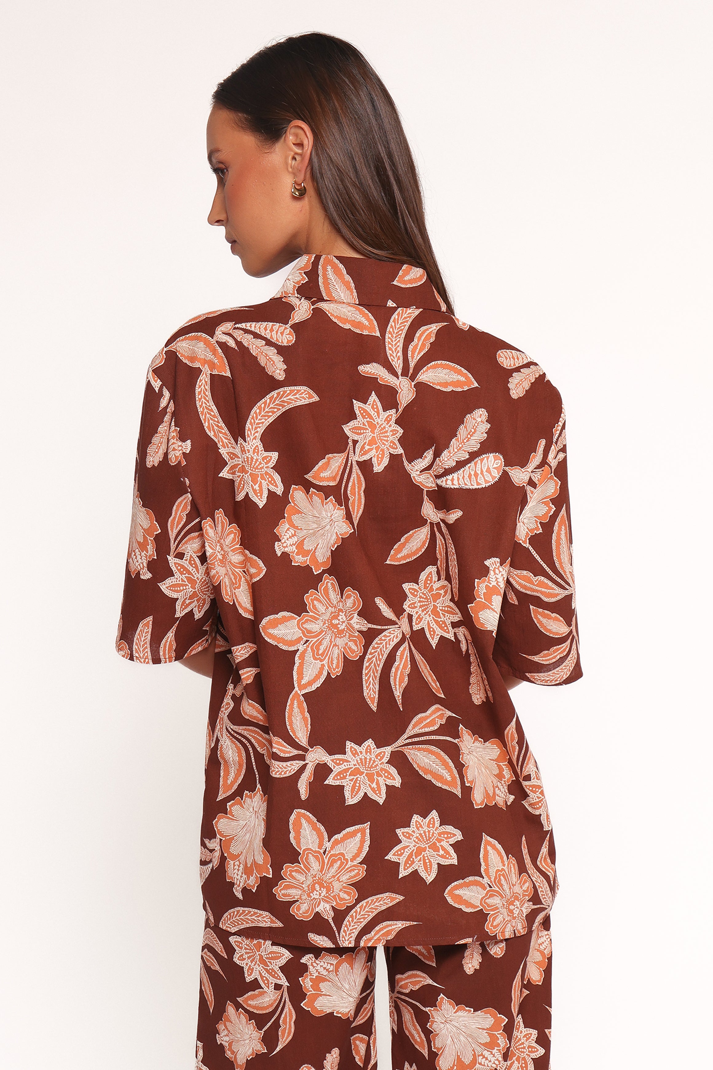 TOPS Samira Short Sleeve Shirt - Orange Floral