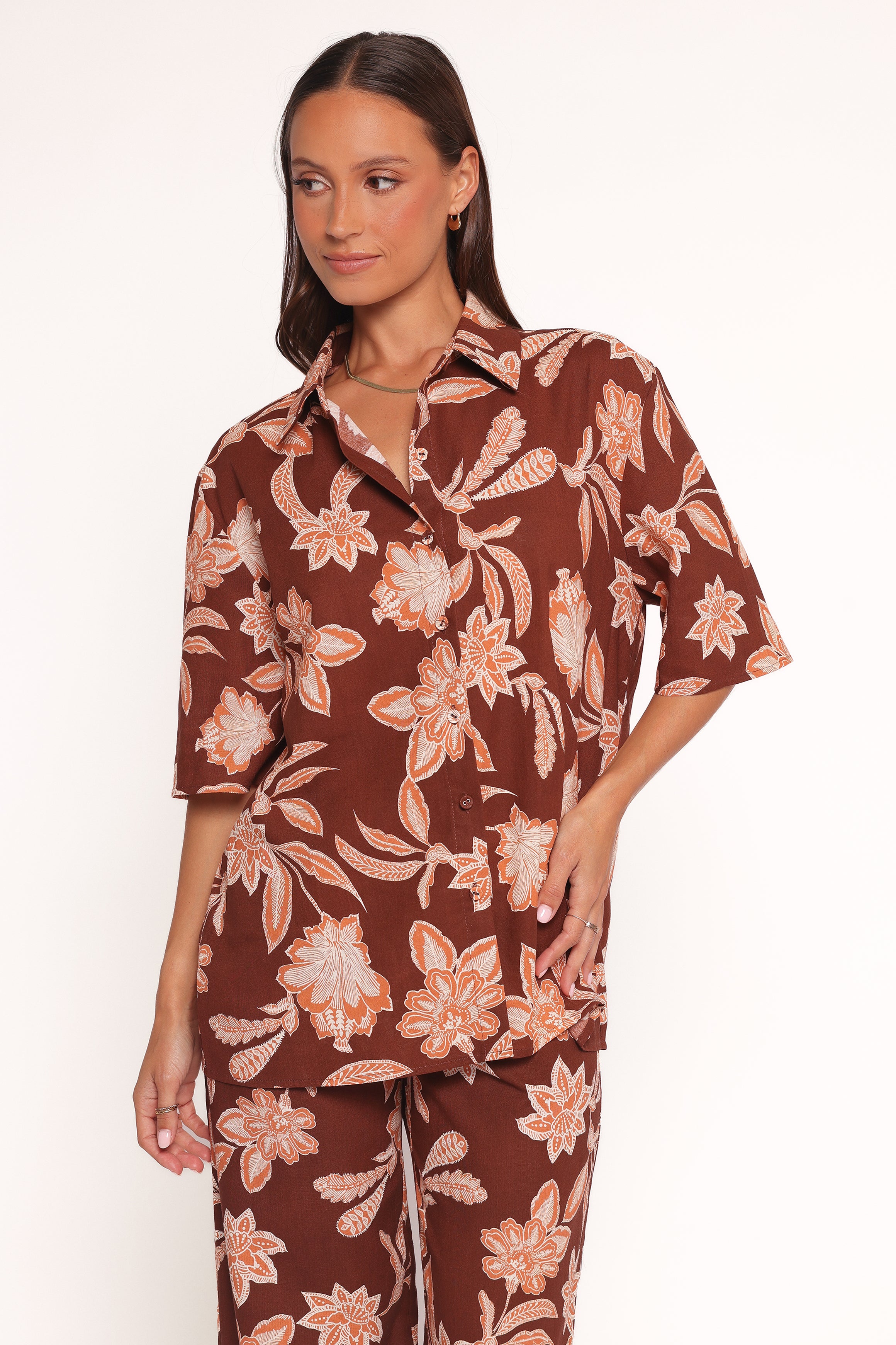 TOPS Samira Short Sleeve Shirt - Orange Floral