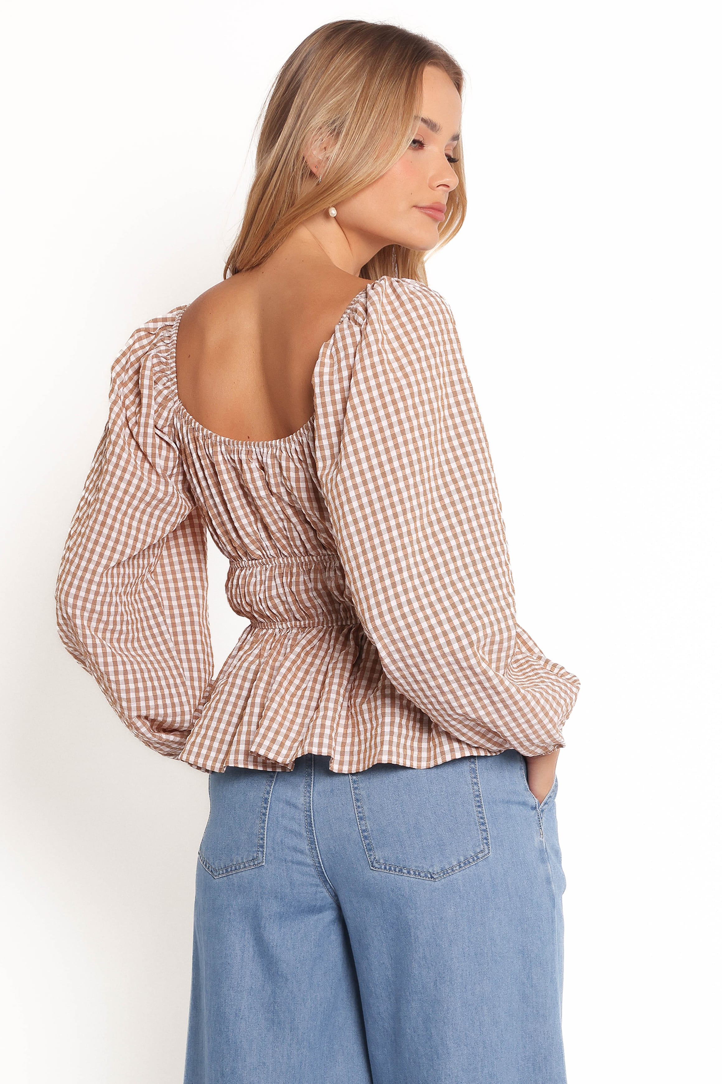 TOPS Saphia Top - Brown Check