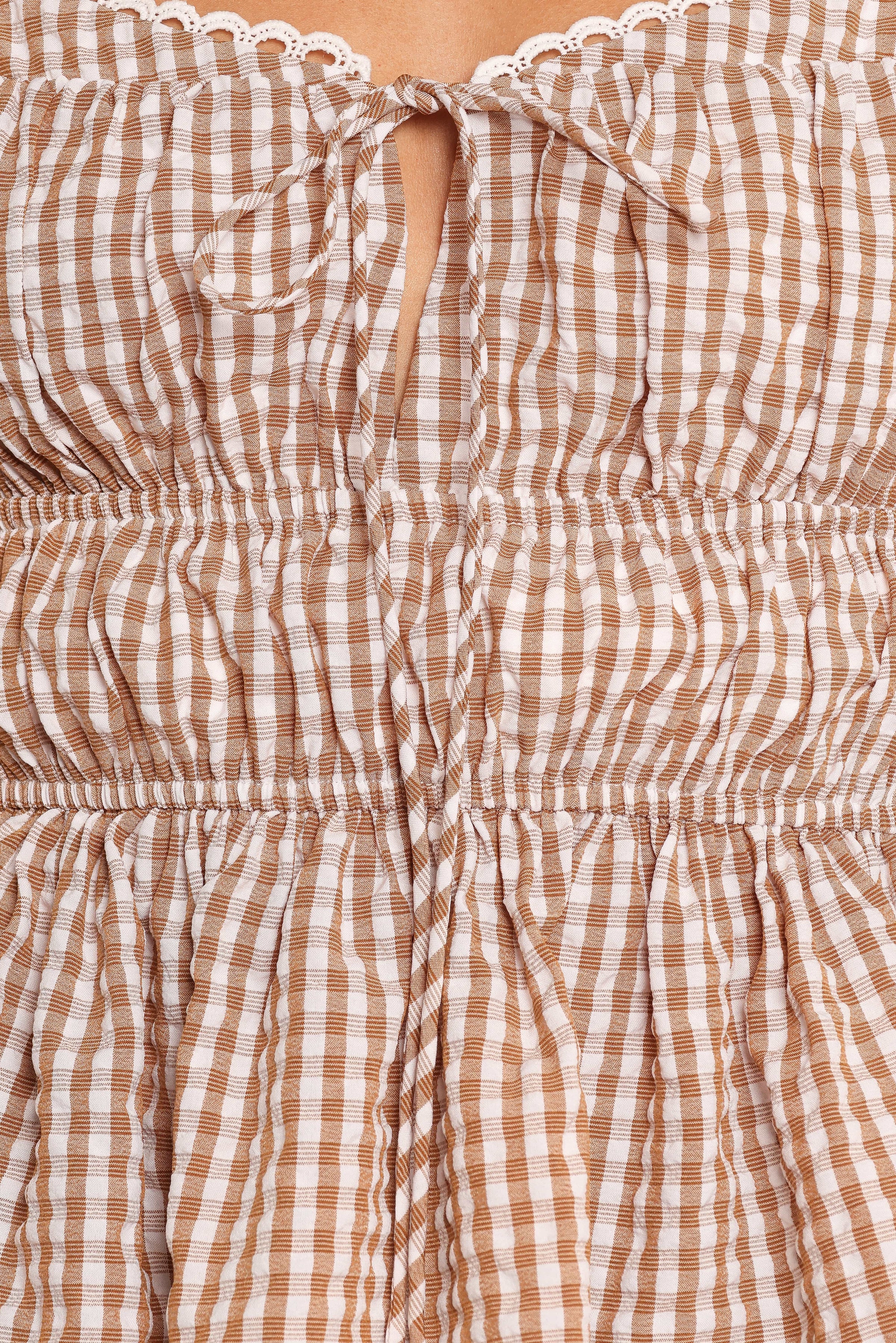TOPS Saphia Top - Brown Check