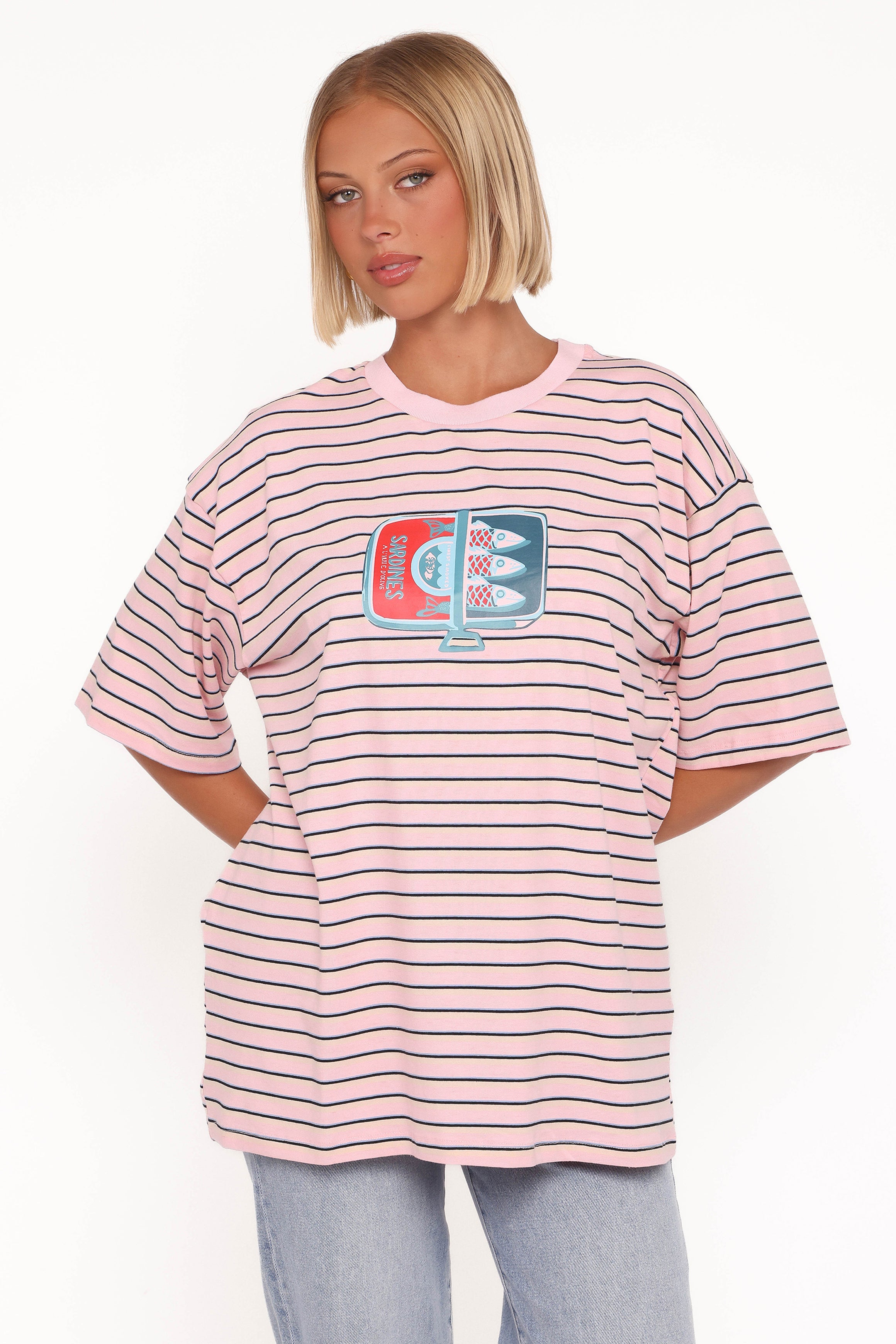 TOPS Sardines Tee - Pink Stripe