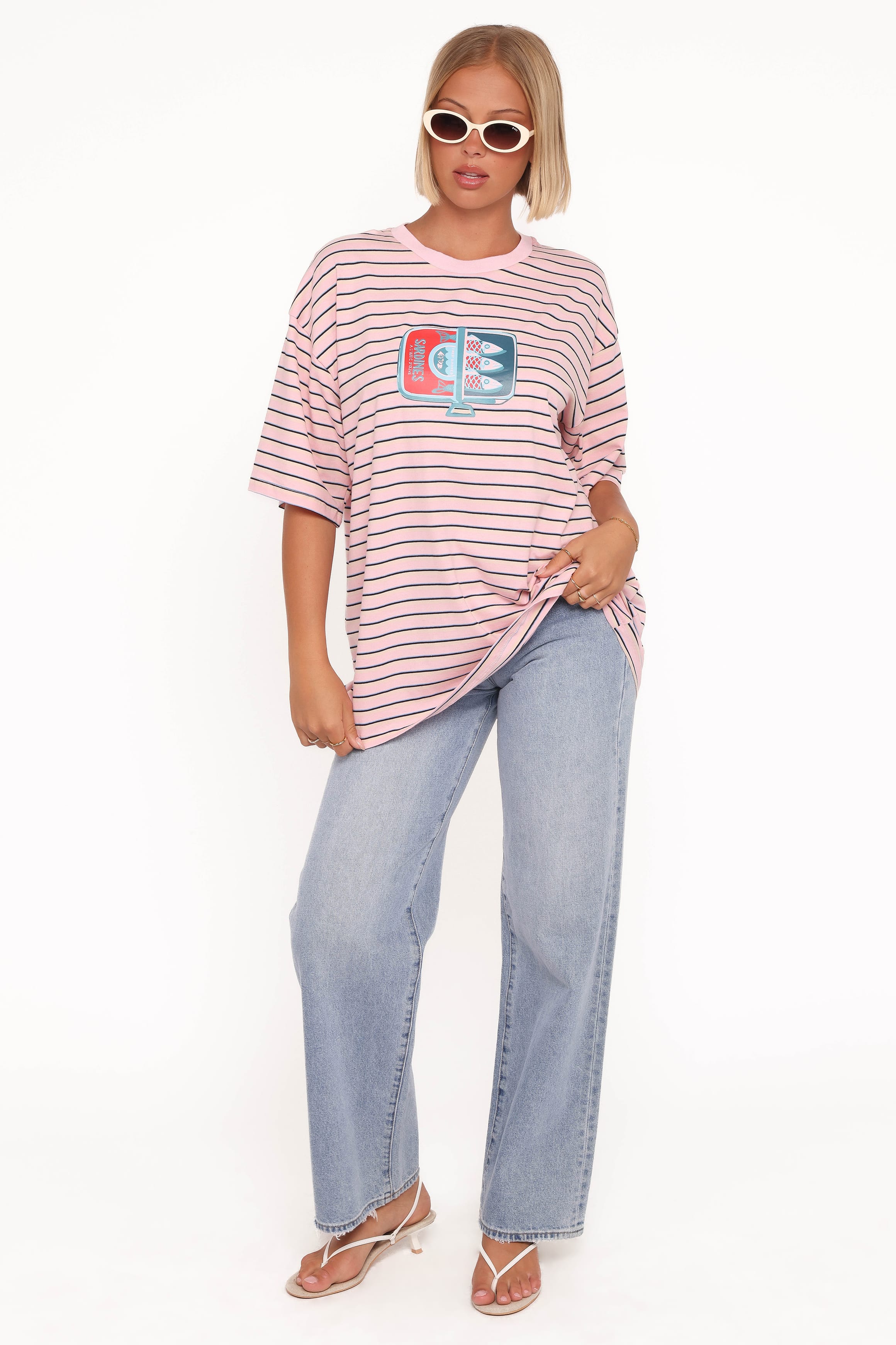 TOPS Sardines Tee - Pink Stripe