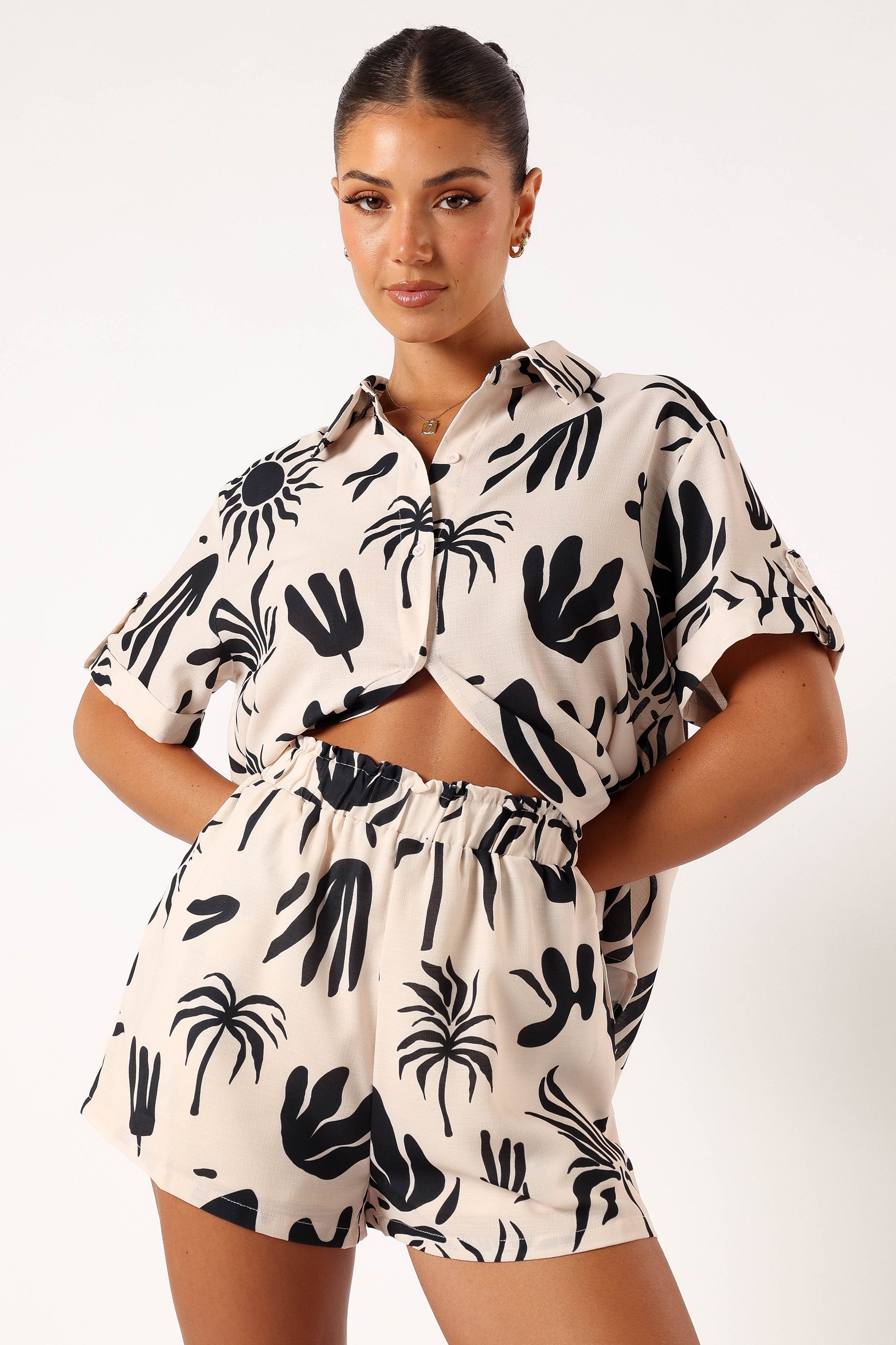 TOPS @Sawyer Short Sleeve Shirt - Beige Black