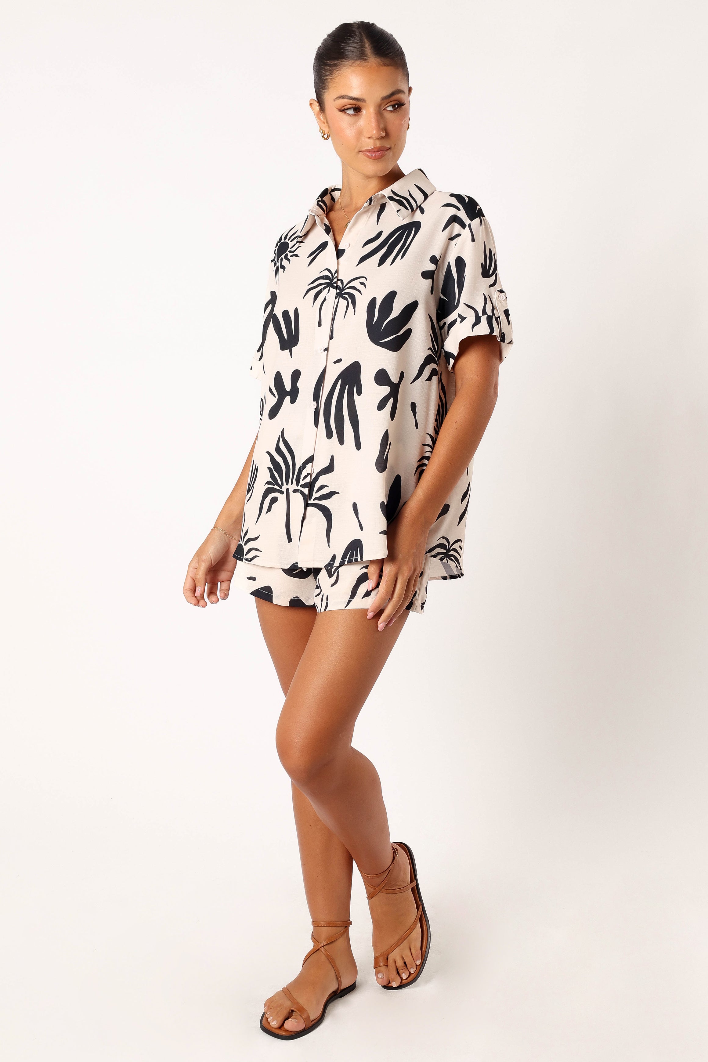 TOPS @Sawyer Short Sleeve Shirt - Beige Black