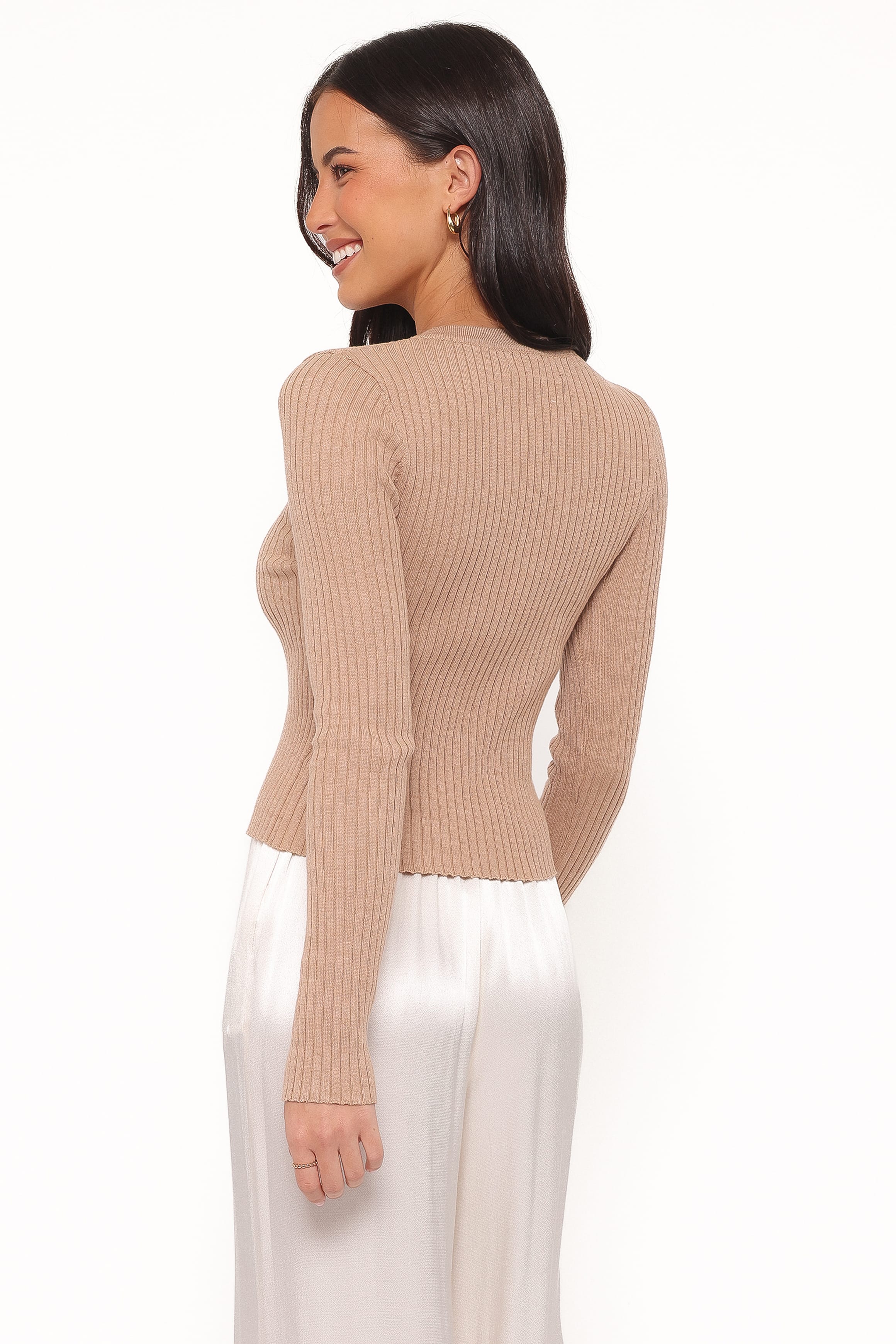 TOPS Searie Ribbed Cardigan Top - Warm Sand