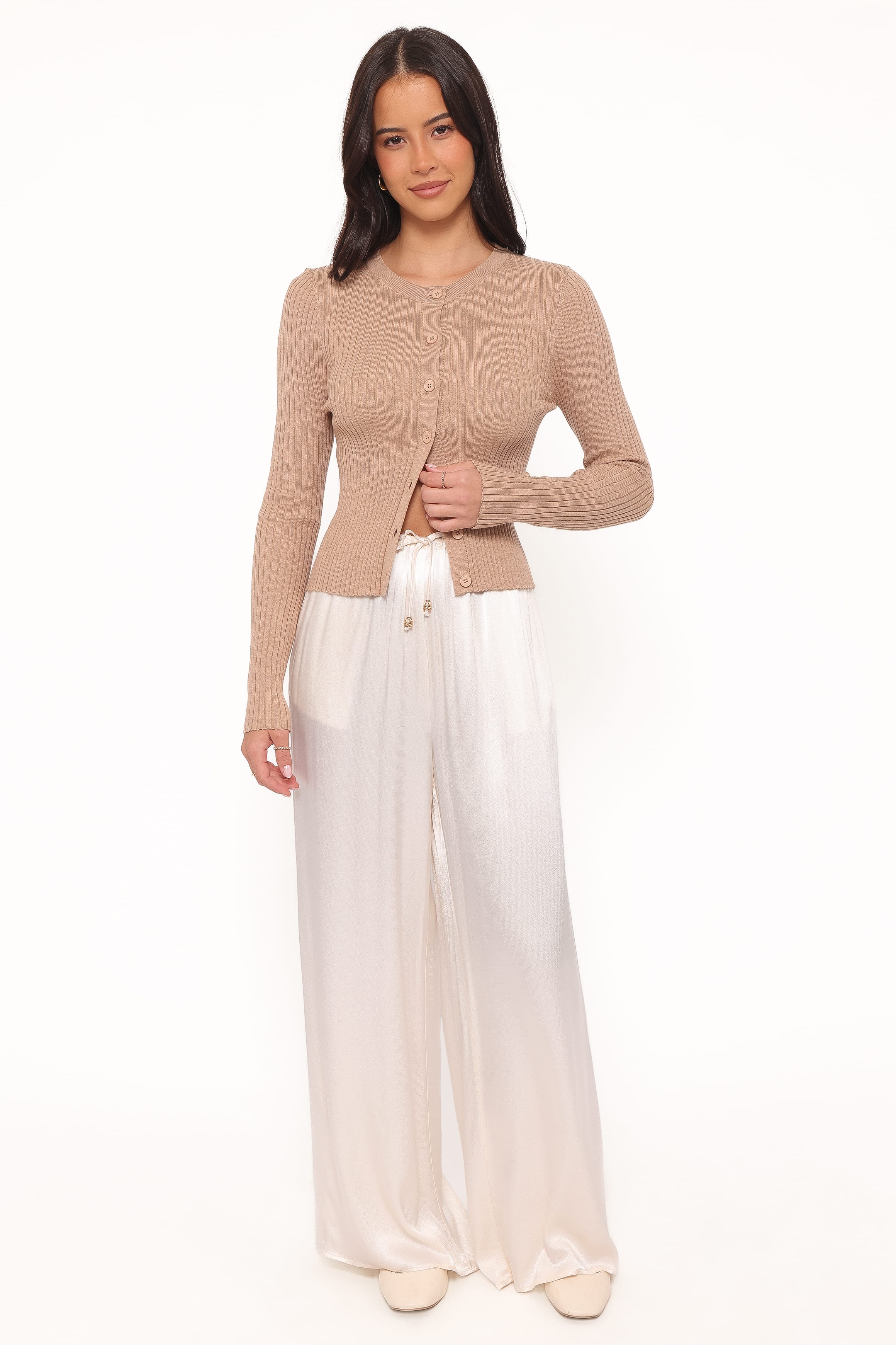 TOPS Searie Ribbed Cardigan Top - Warm Sand