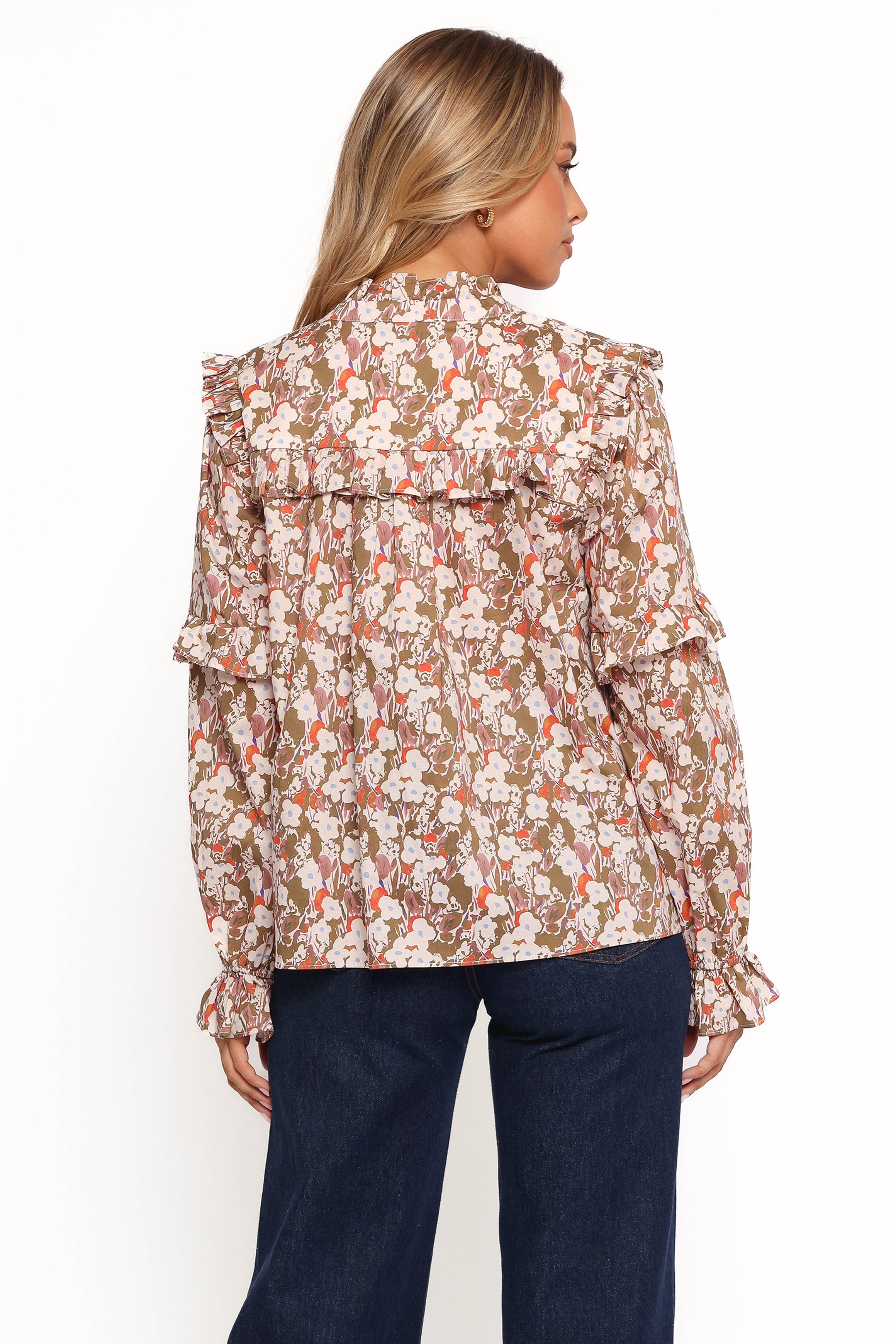 TOPS Selmah Long Sleeve Top - Cream Olive Orange