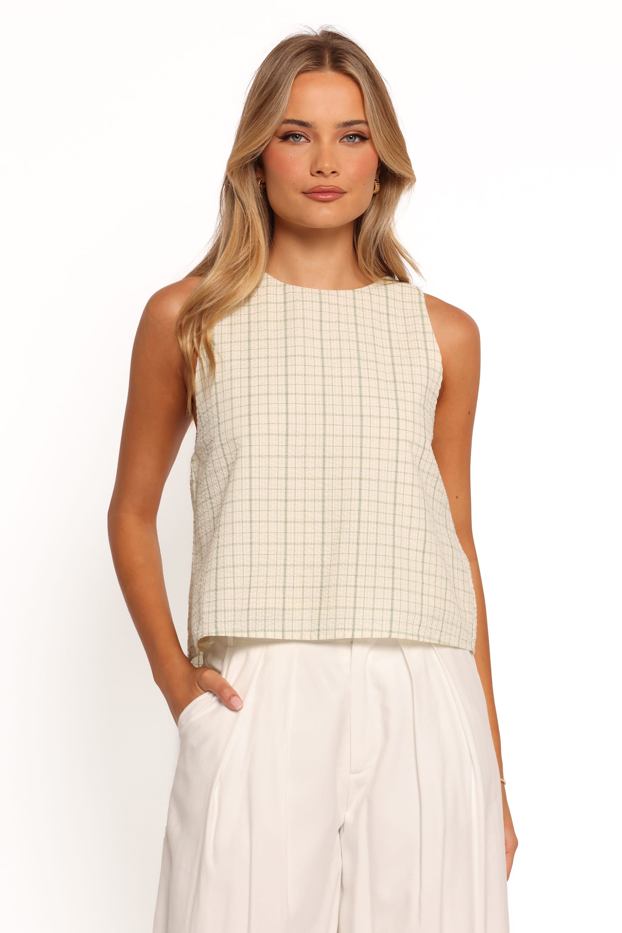 TOPS Selva Bow Back Top - Sage Green
