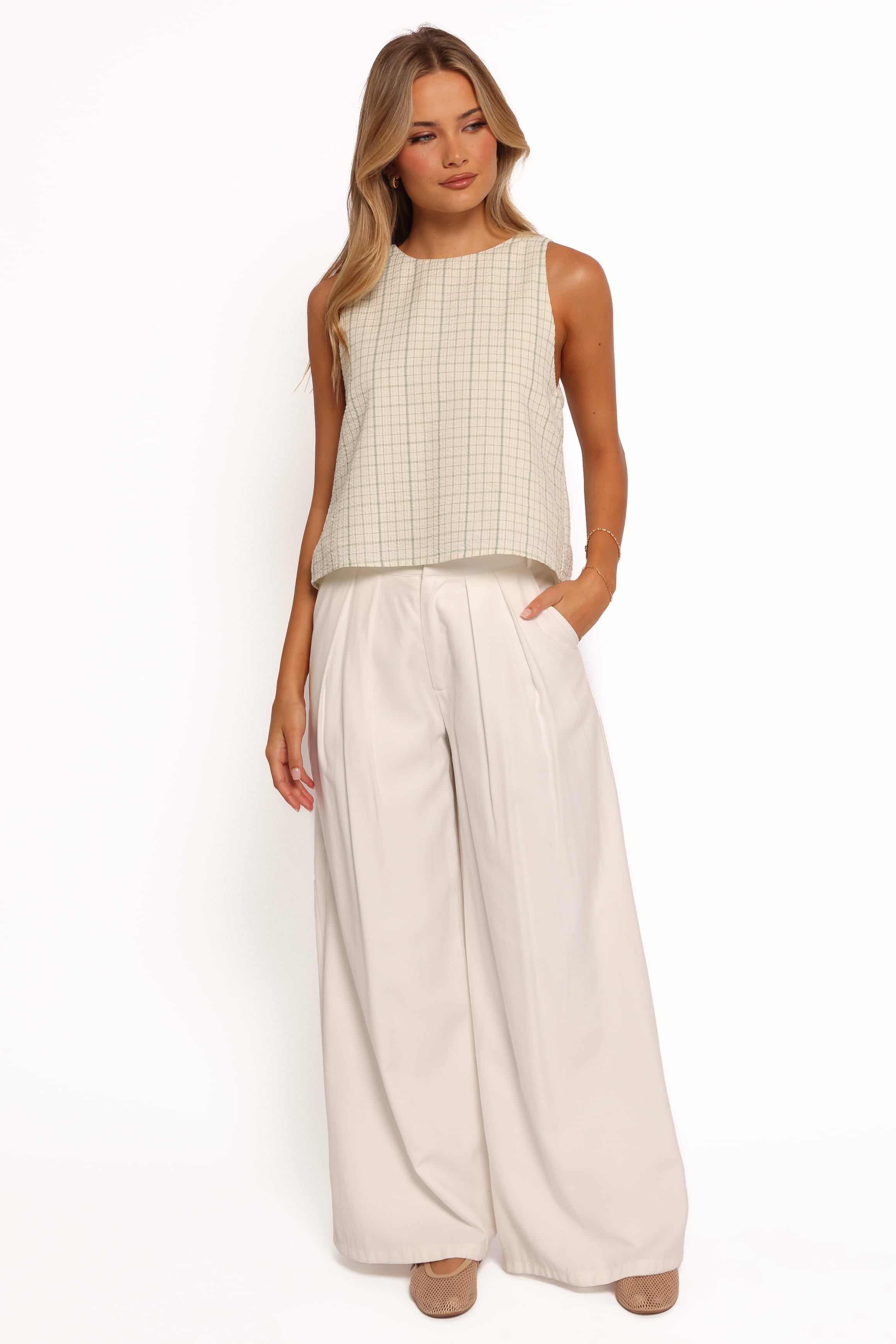 TOPS Selva Bow Back Top - Sage Green