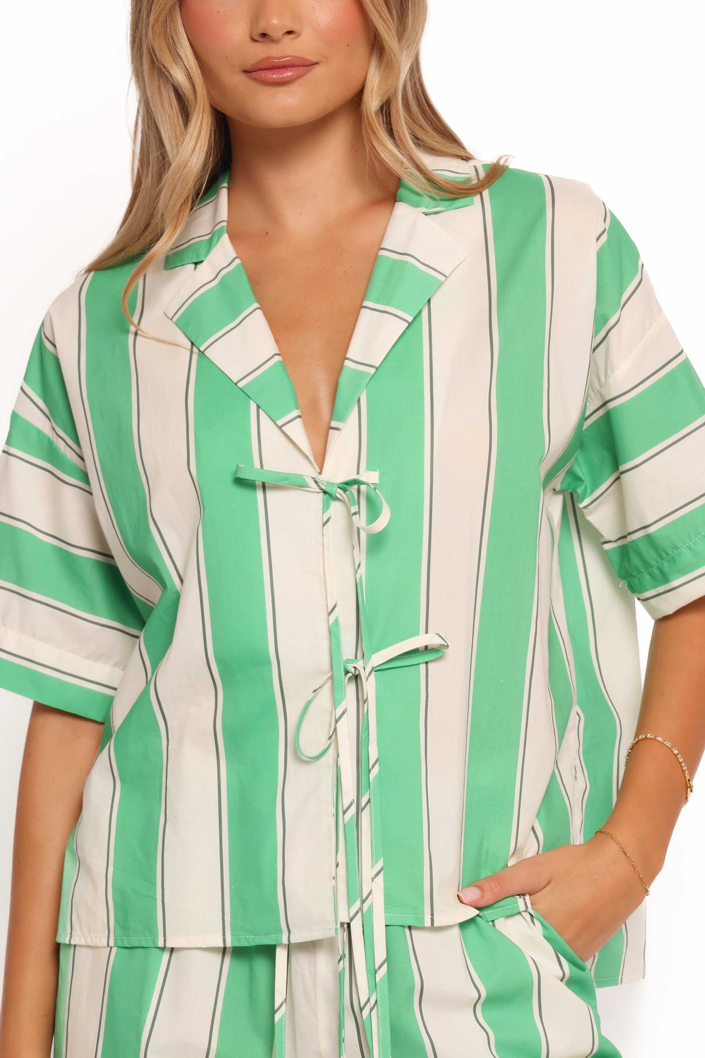 TOPS Shailene Top - Green Stripe