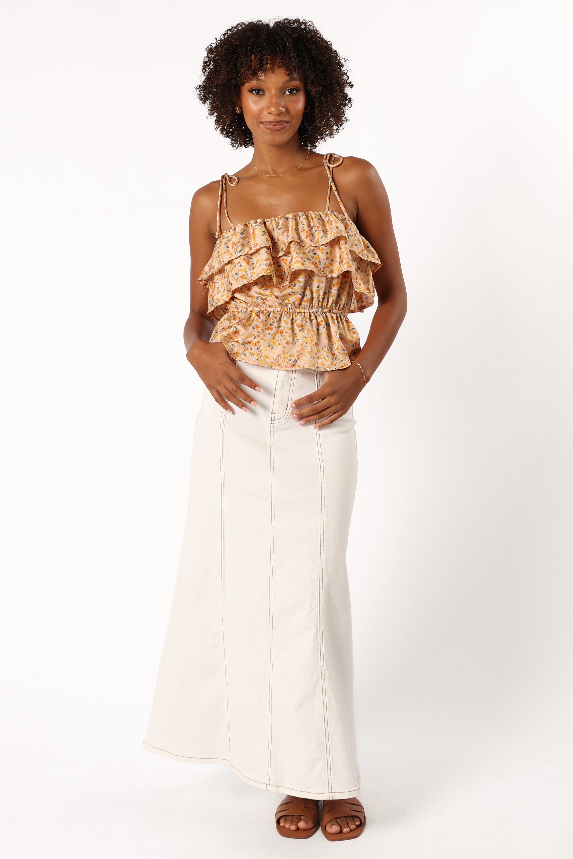 TOPS @Skyla Ruffle Top - Taupe Multi