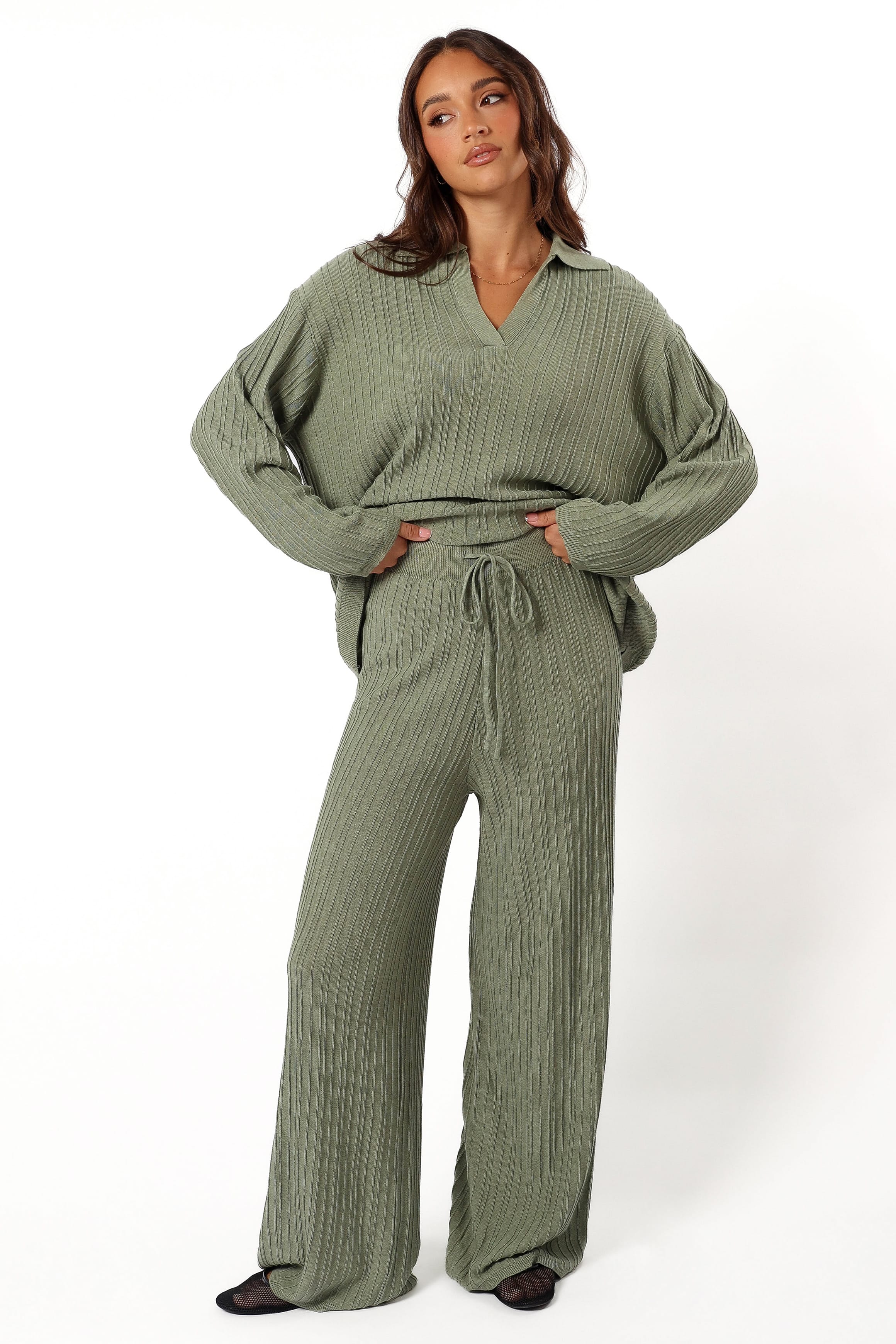 TOPS Sonole Ribbed Knit Sweater - Khaki
