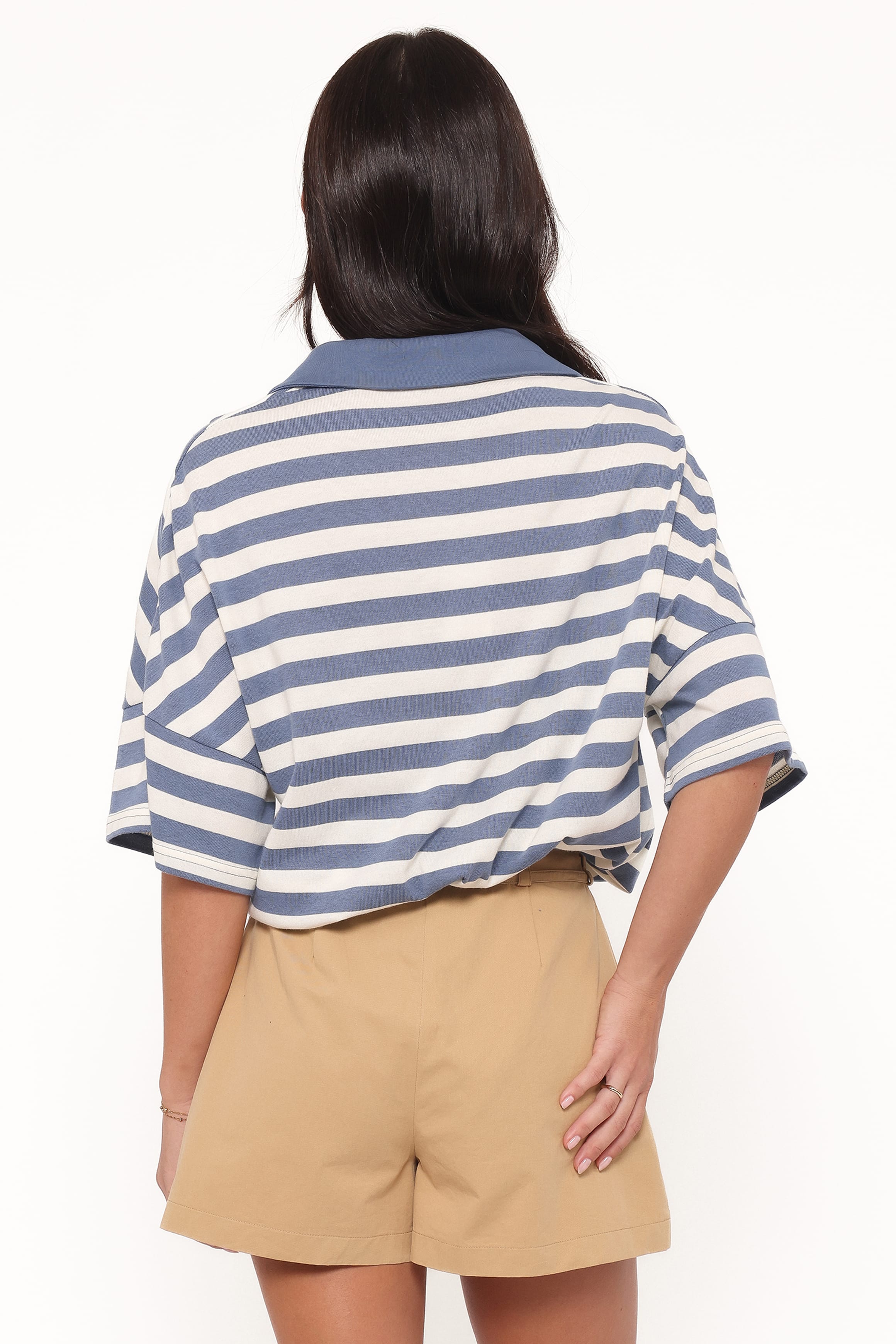 TOPS Sophia Short Sleeve Rugby Top - Blue/White Stripe