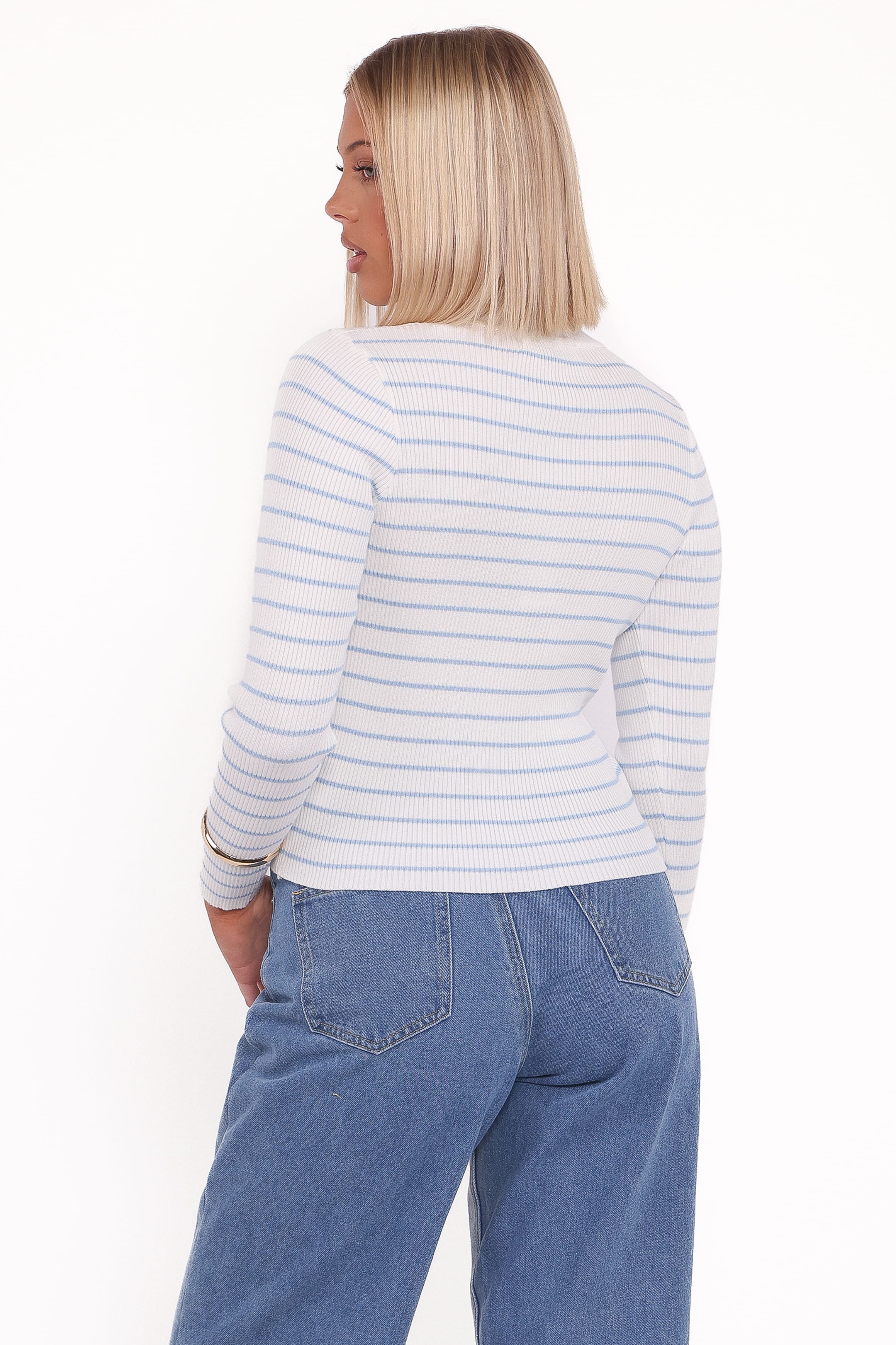TOPS Stacie Ribbed Knit Top - Light Blue Stripe