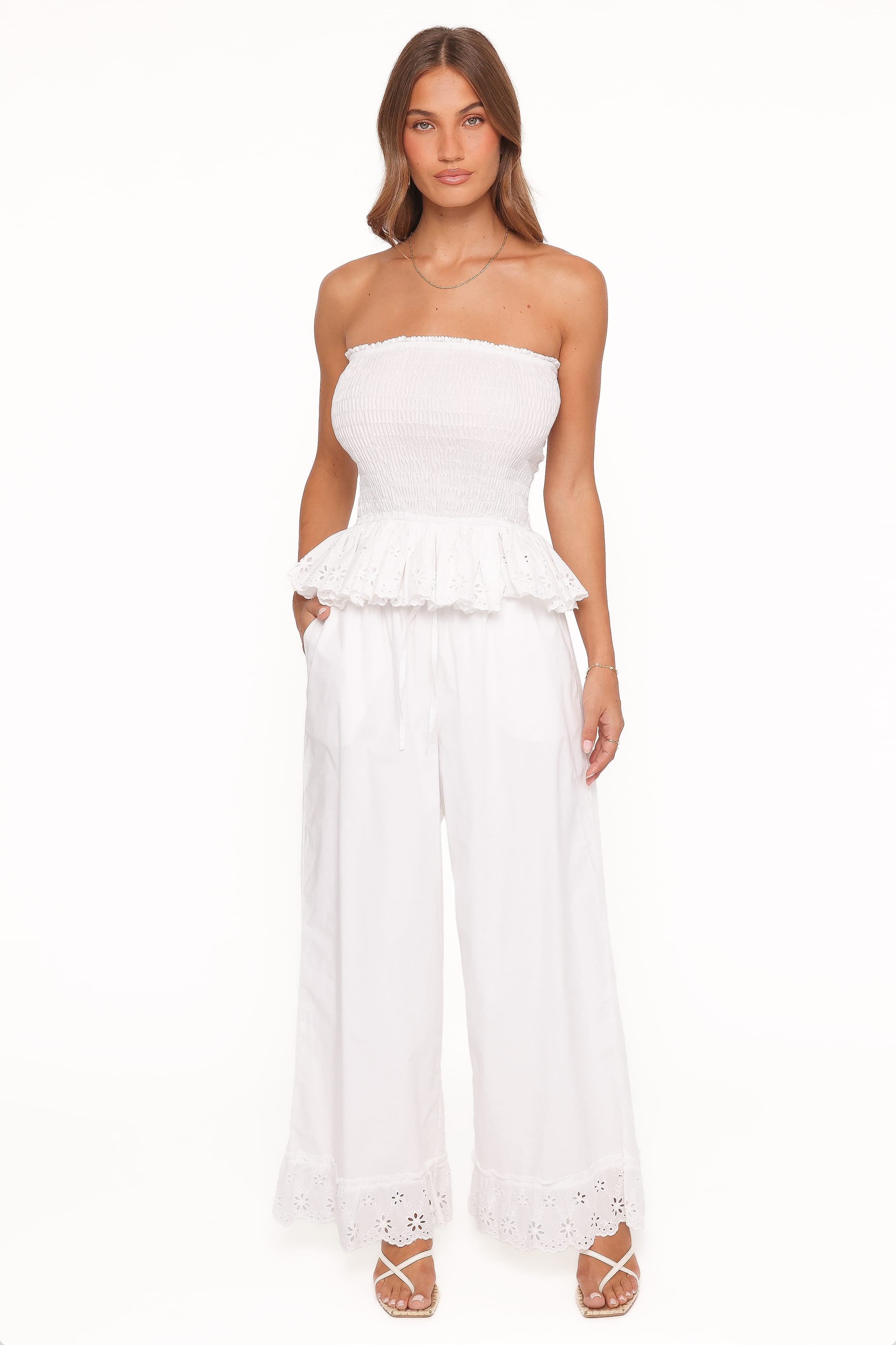 TOPS Stori Shirred Top - White Broderie