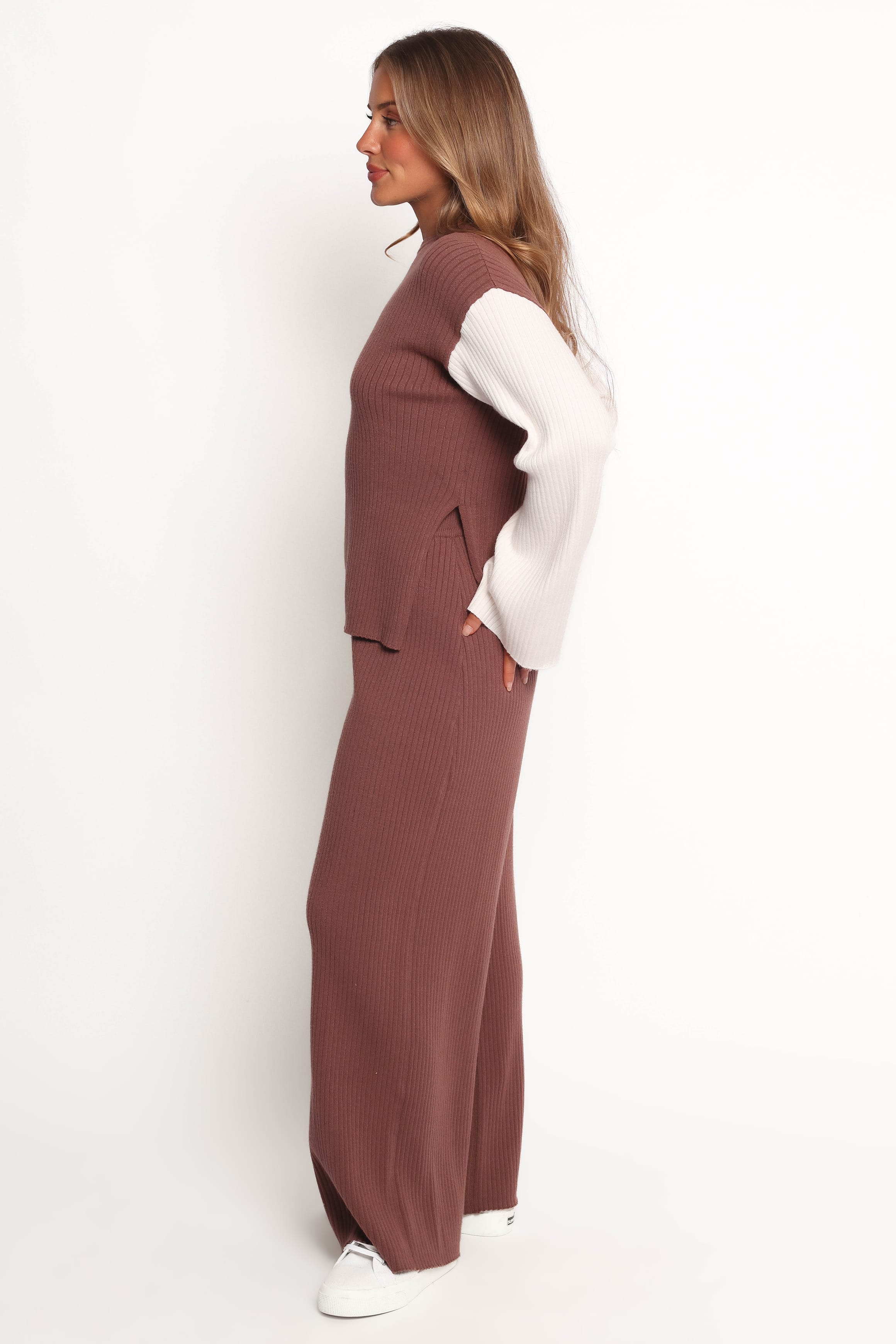 TOPS Sylvie Knitted Top - Brown Cream