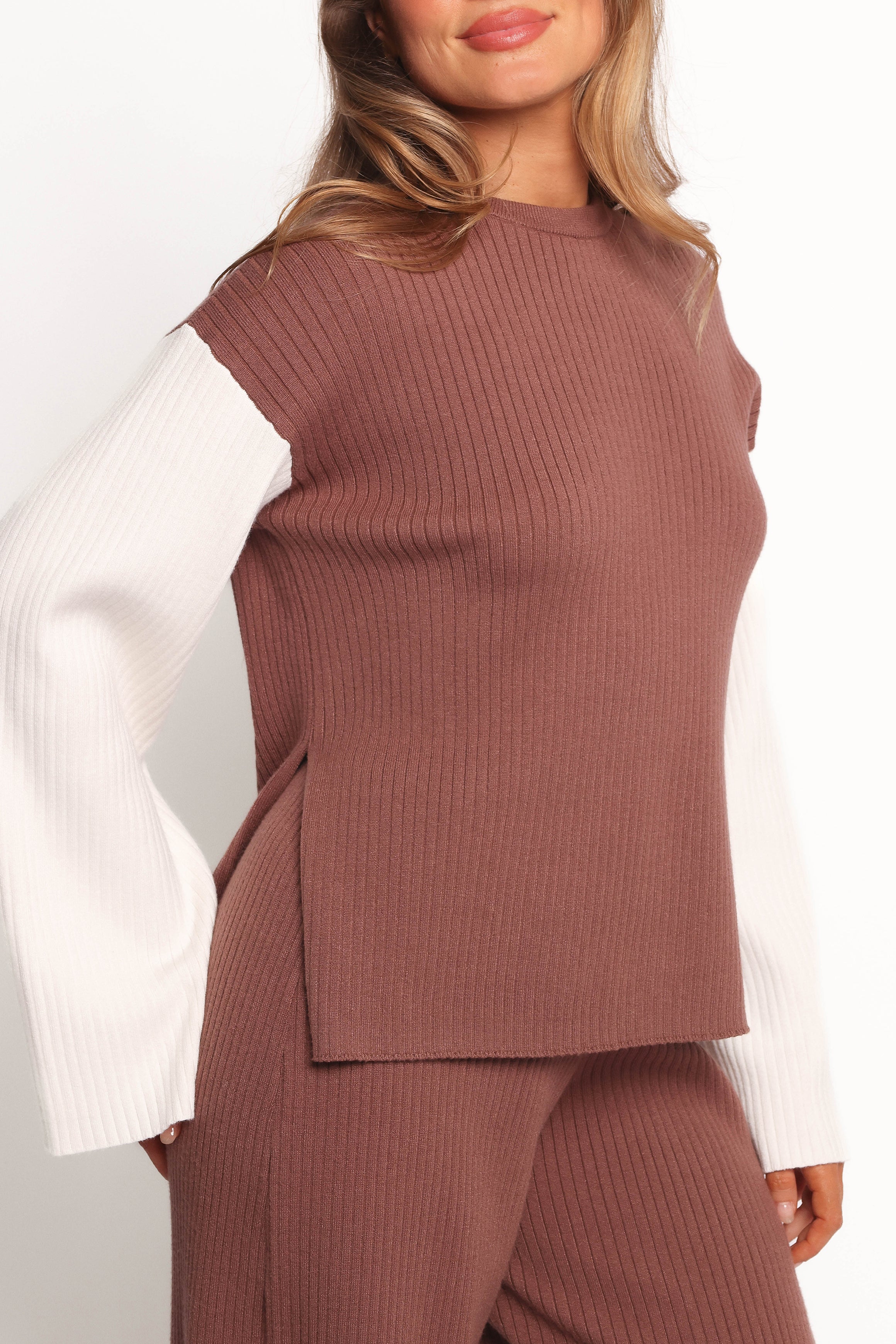 TOPS Sylvie Knitted Top - Brown Cream