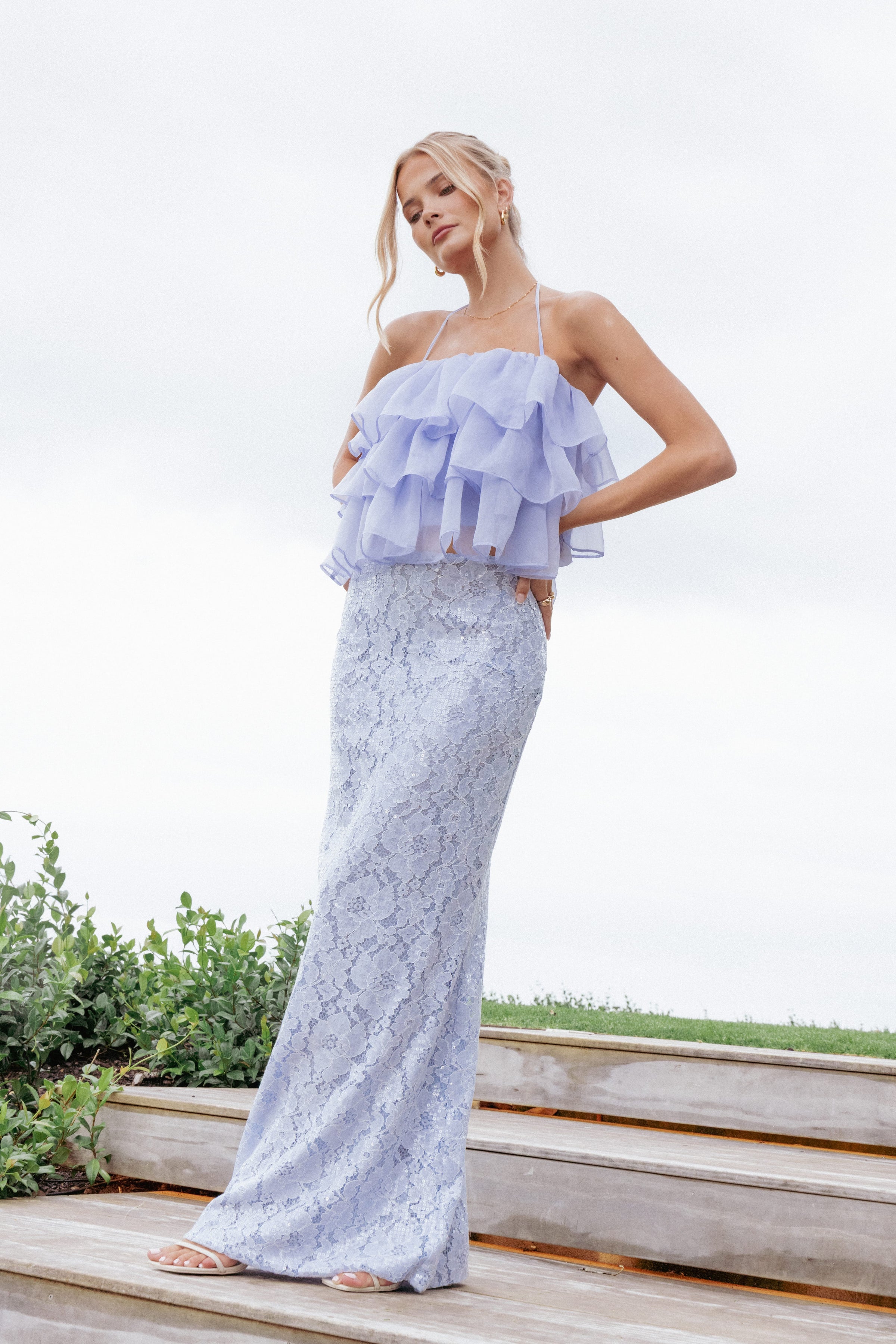 TOPS Taelya Flounce Top - Blue
