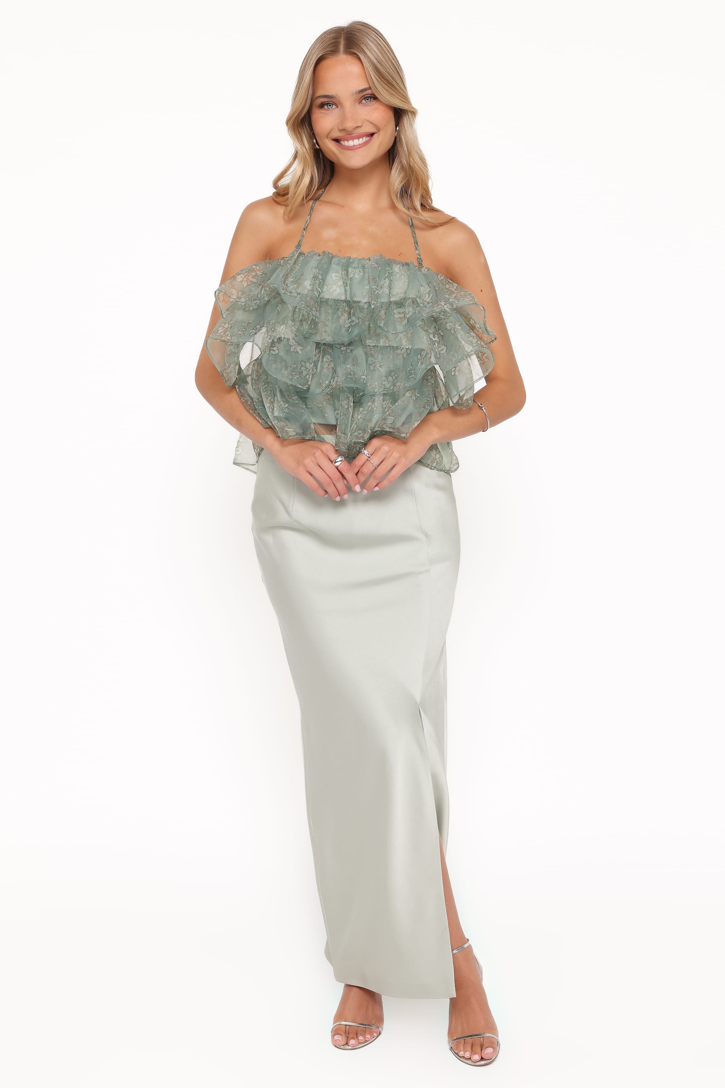 TOPS Taelya Flounce Top - Mint Green Floral