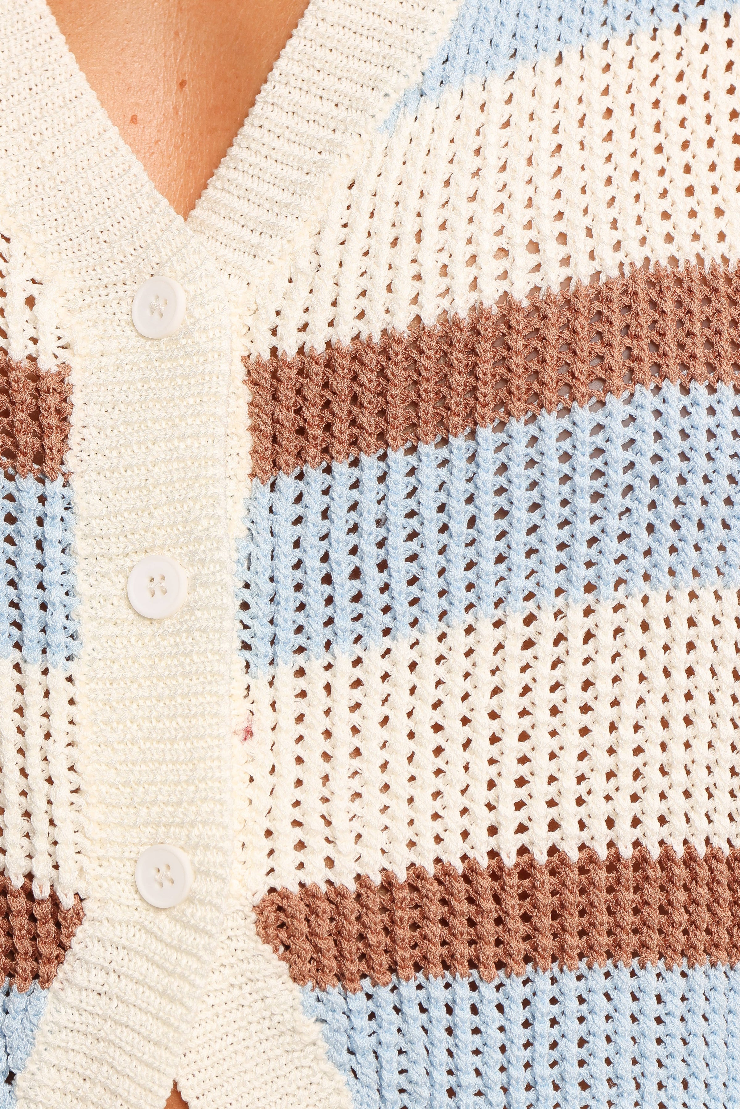 TOPS Talia Knit Vest Top - Tan Blue