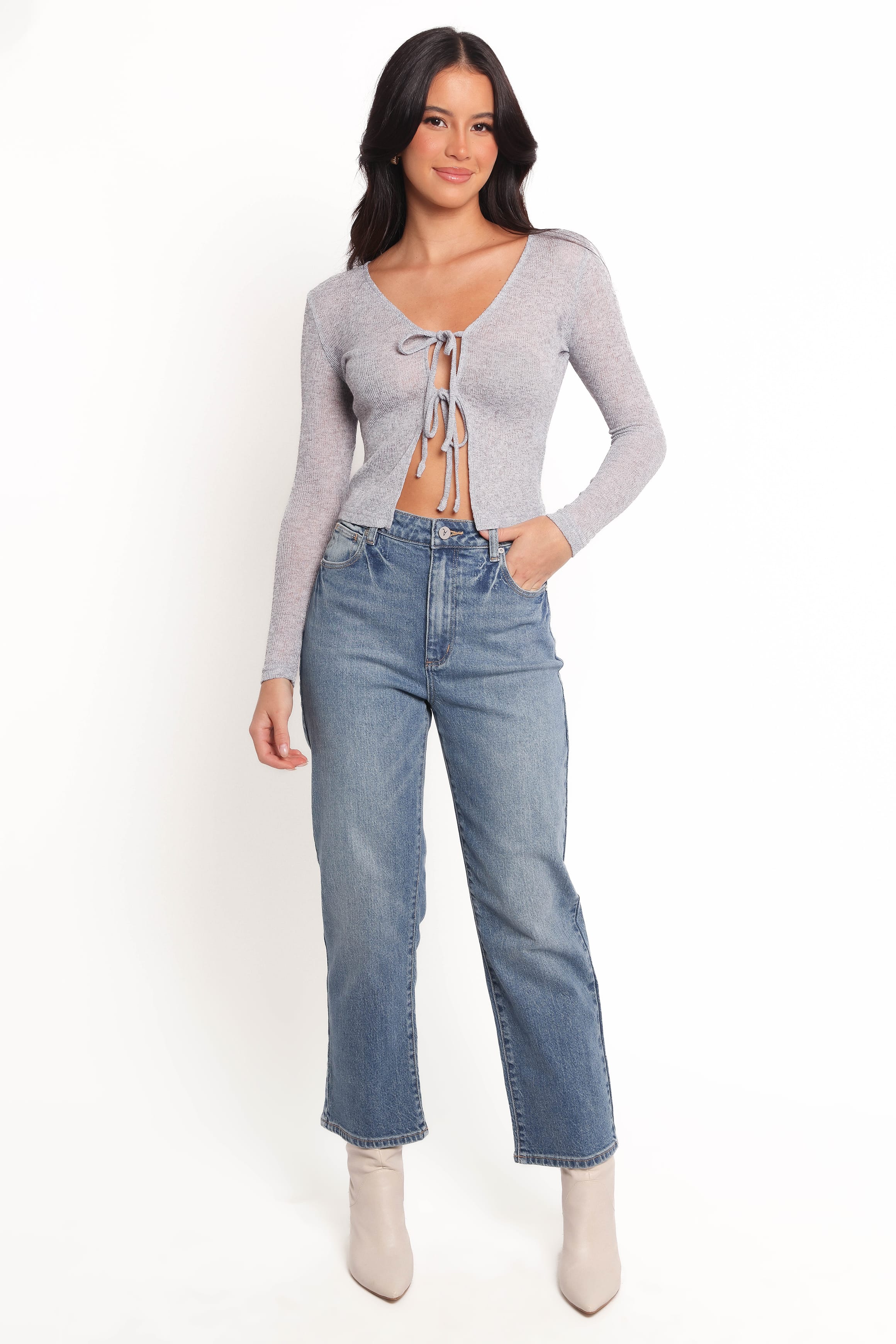 TOPS Tamsie Cardigan Top - Light Grey