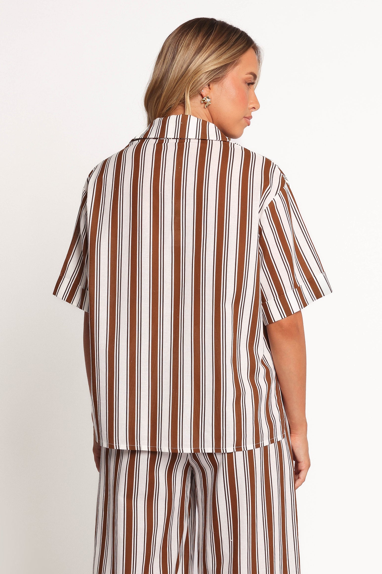 TOPS Thalia Short Sleeve Shirt - Chocolate Stripe