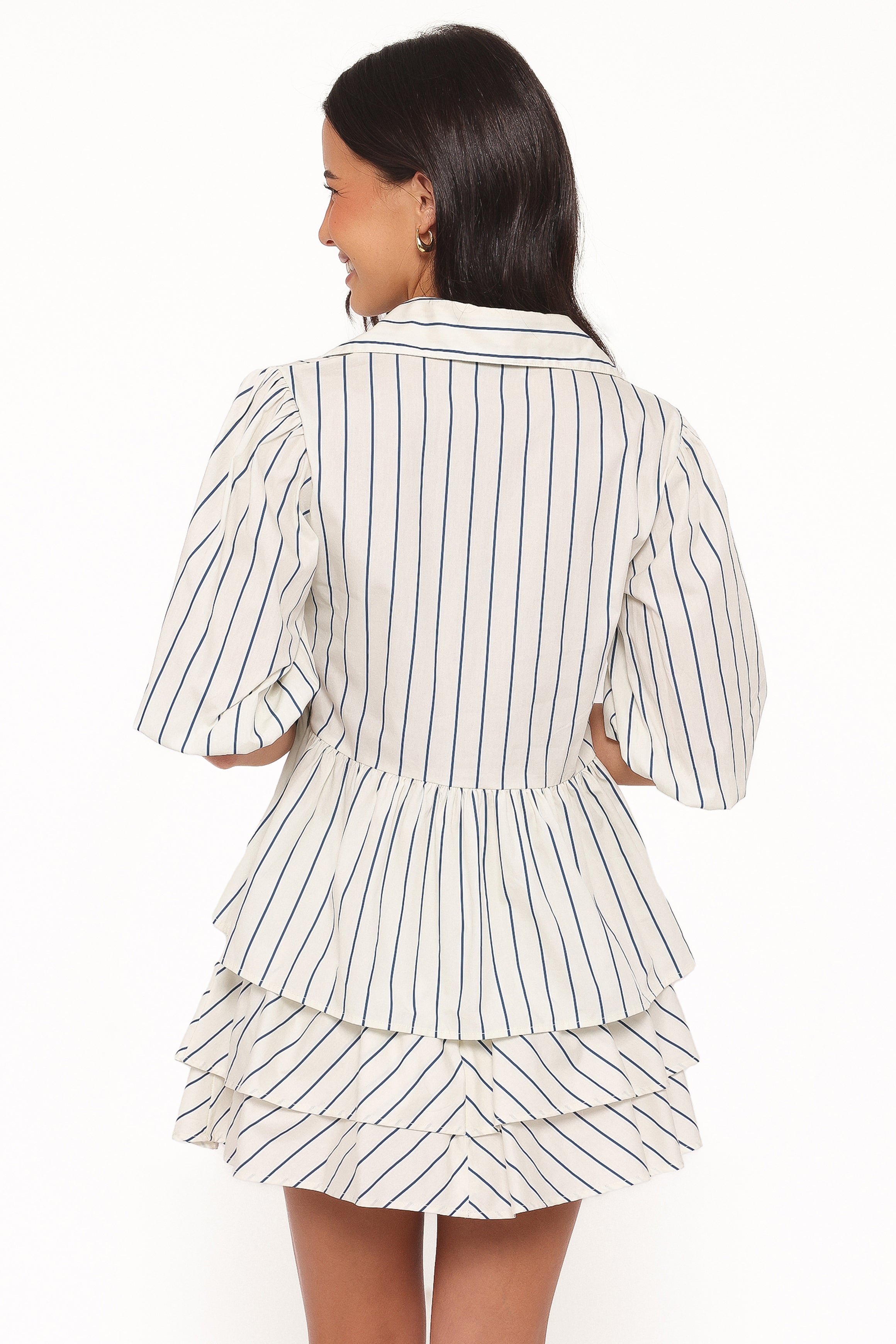 TOPS Thomas Short Sleeve Peplum Top - Yellow/Blue Stripe