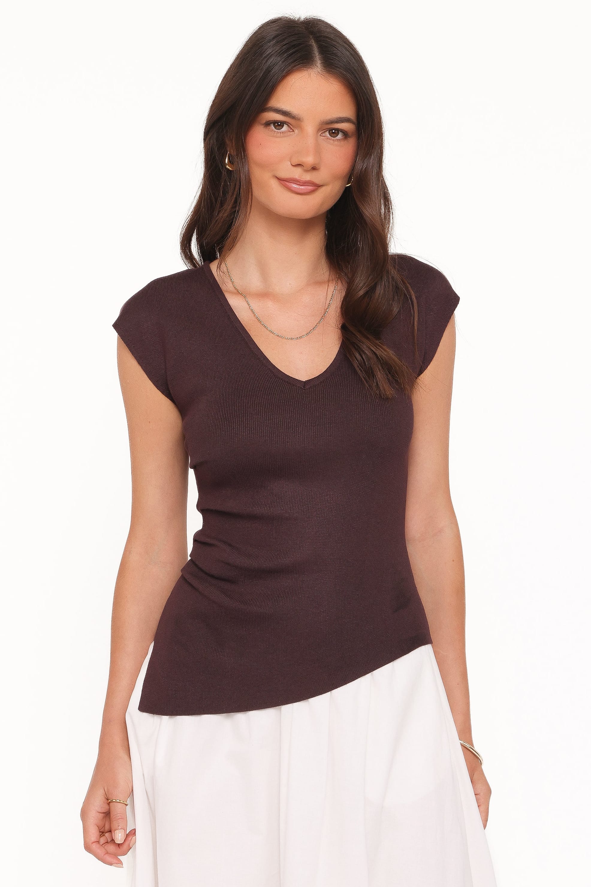 TOPS Tori Side Cinch Knitted Top - Chocolate Brown