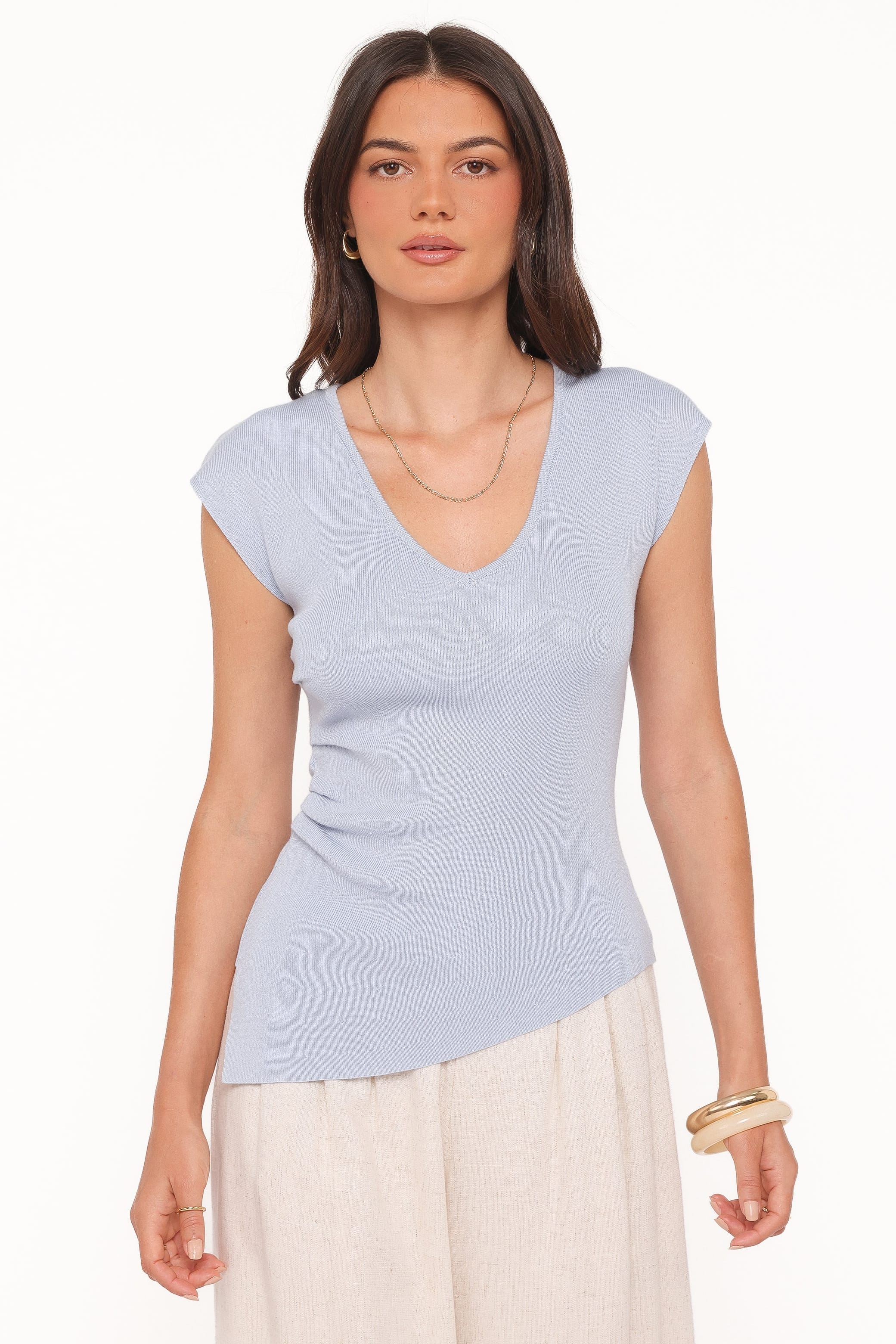 TOPS Tori Side Cinch Knitted Top - Light Blue