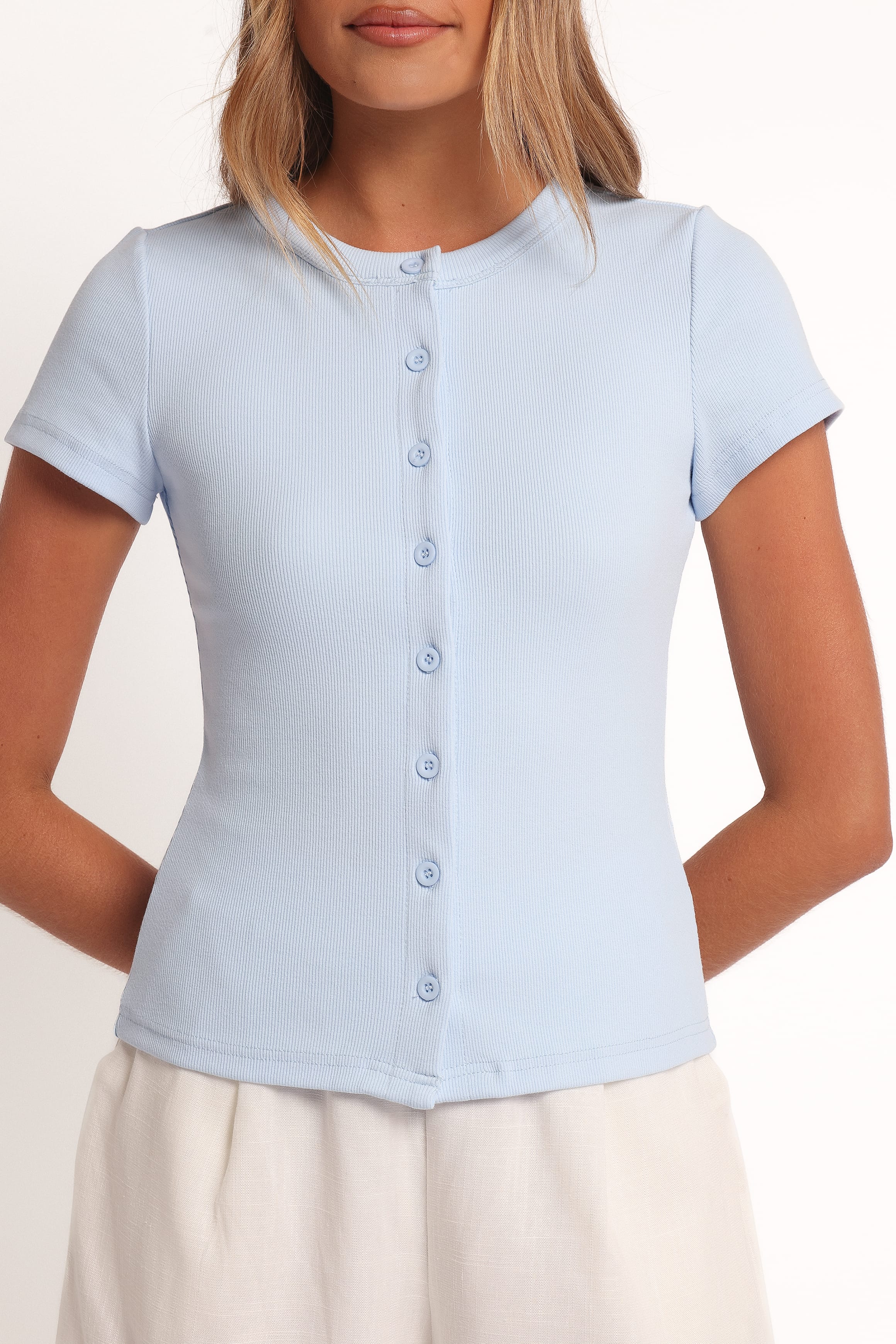 TOPS Tylarah Short Sleeve Cardigan Top - Light Blue