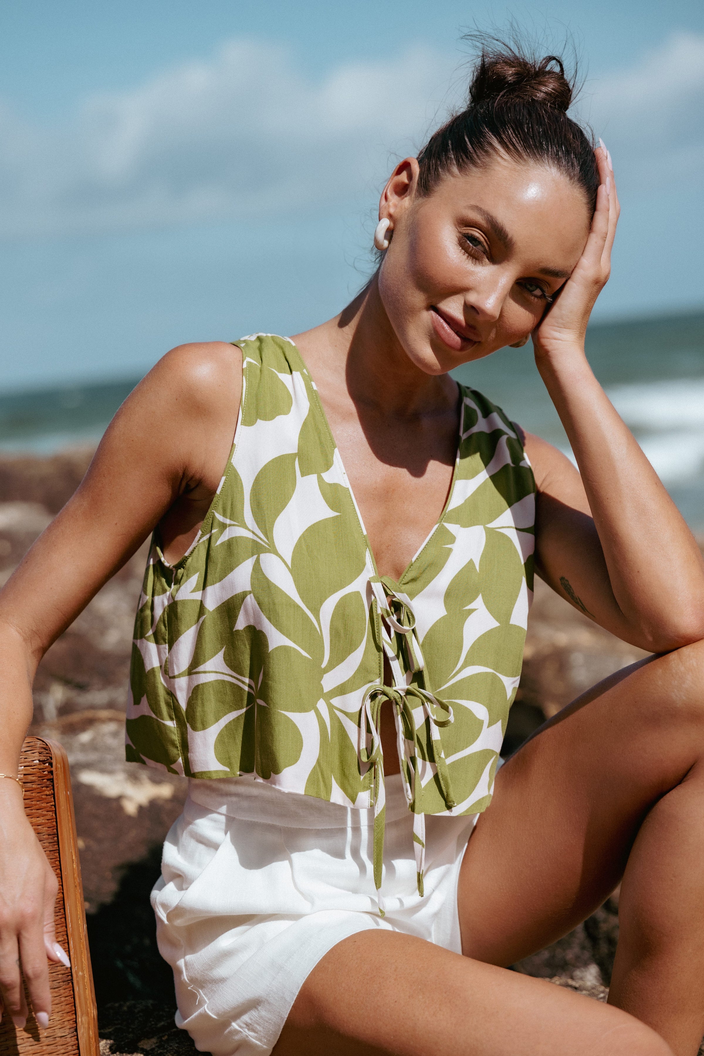 TOPS Valia Tie Top - Green Floral